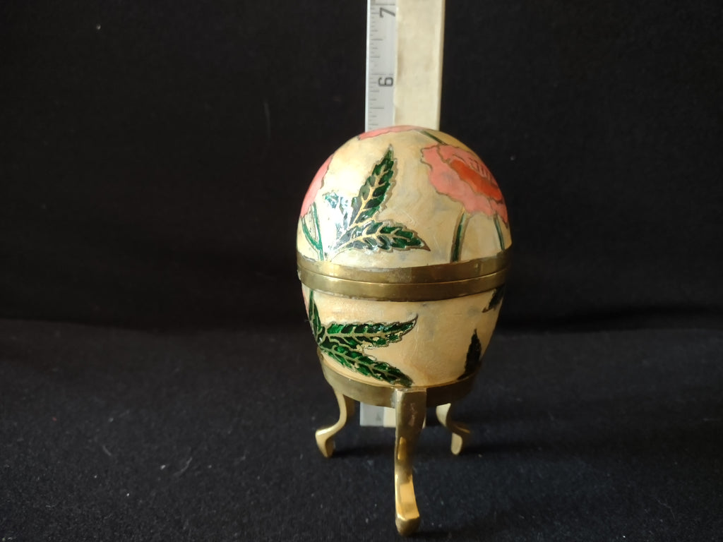 Vintage Enameled Brass Easter Egg Brass Stand Flowers Made in India (Lot 5063)
