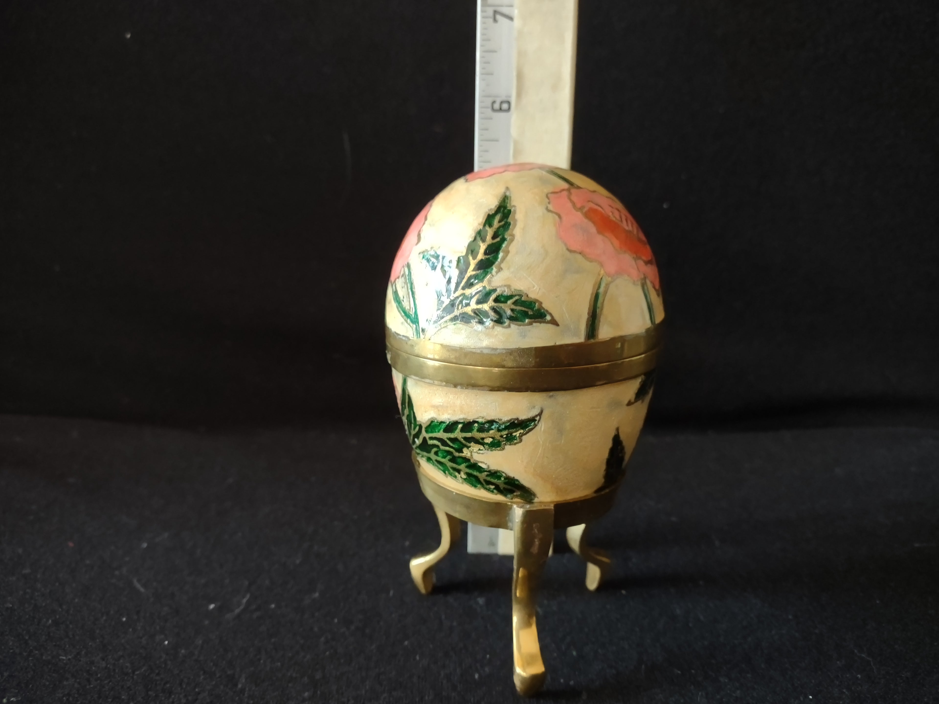 Vintage Enameled Brass Easter Egg Brass Stand Flowers Made in India (Lot 5063)