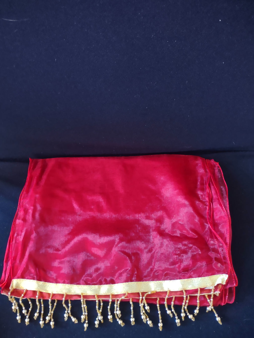 Christmas Holiday Red Organza Gold Trim Bead Bow Chair Tie x 4 (Lot4365)