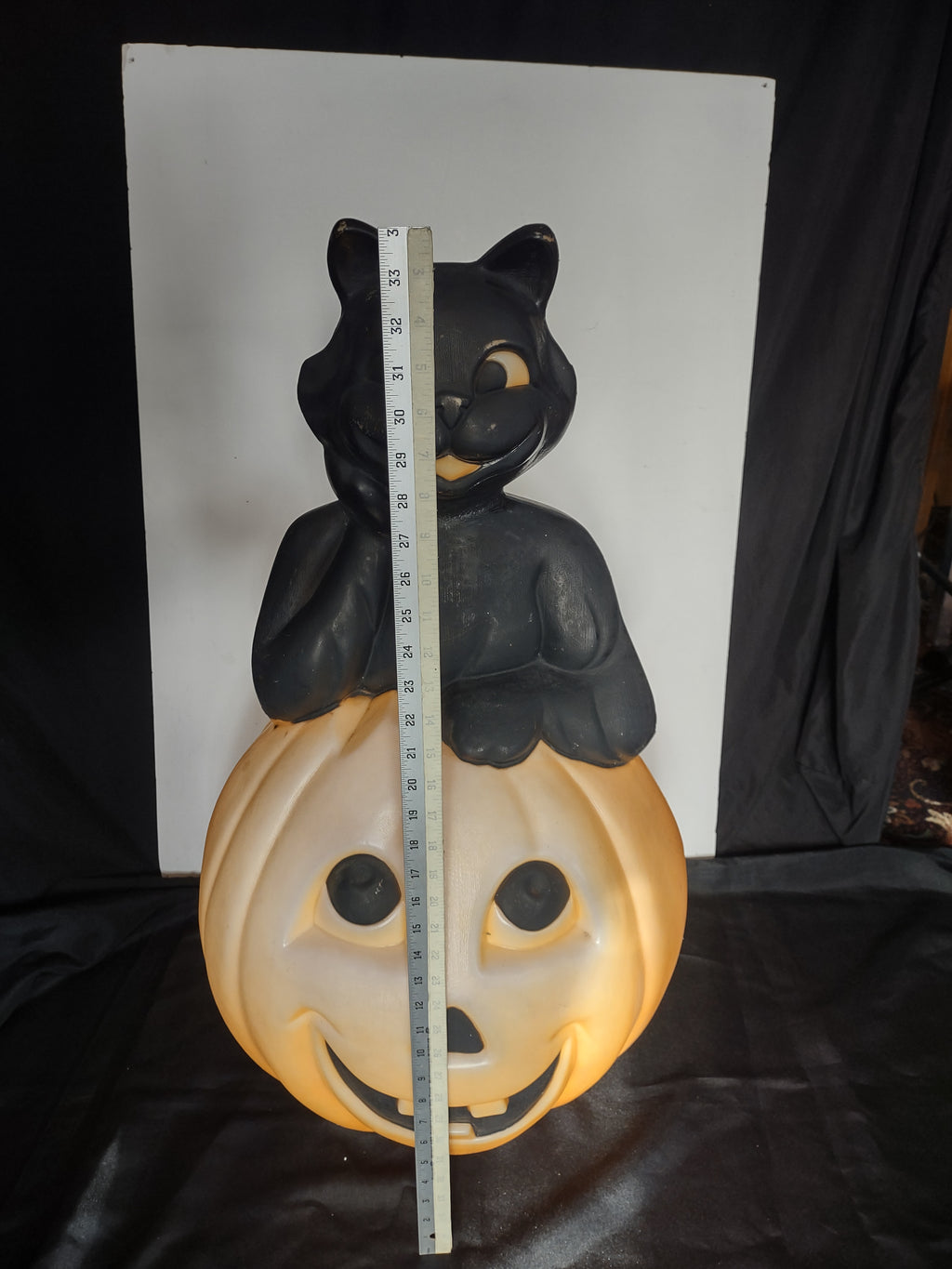 Vintage Black Cat on Pumpkin Halloween Blow Mold 34” (lot 3258j)