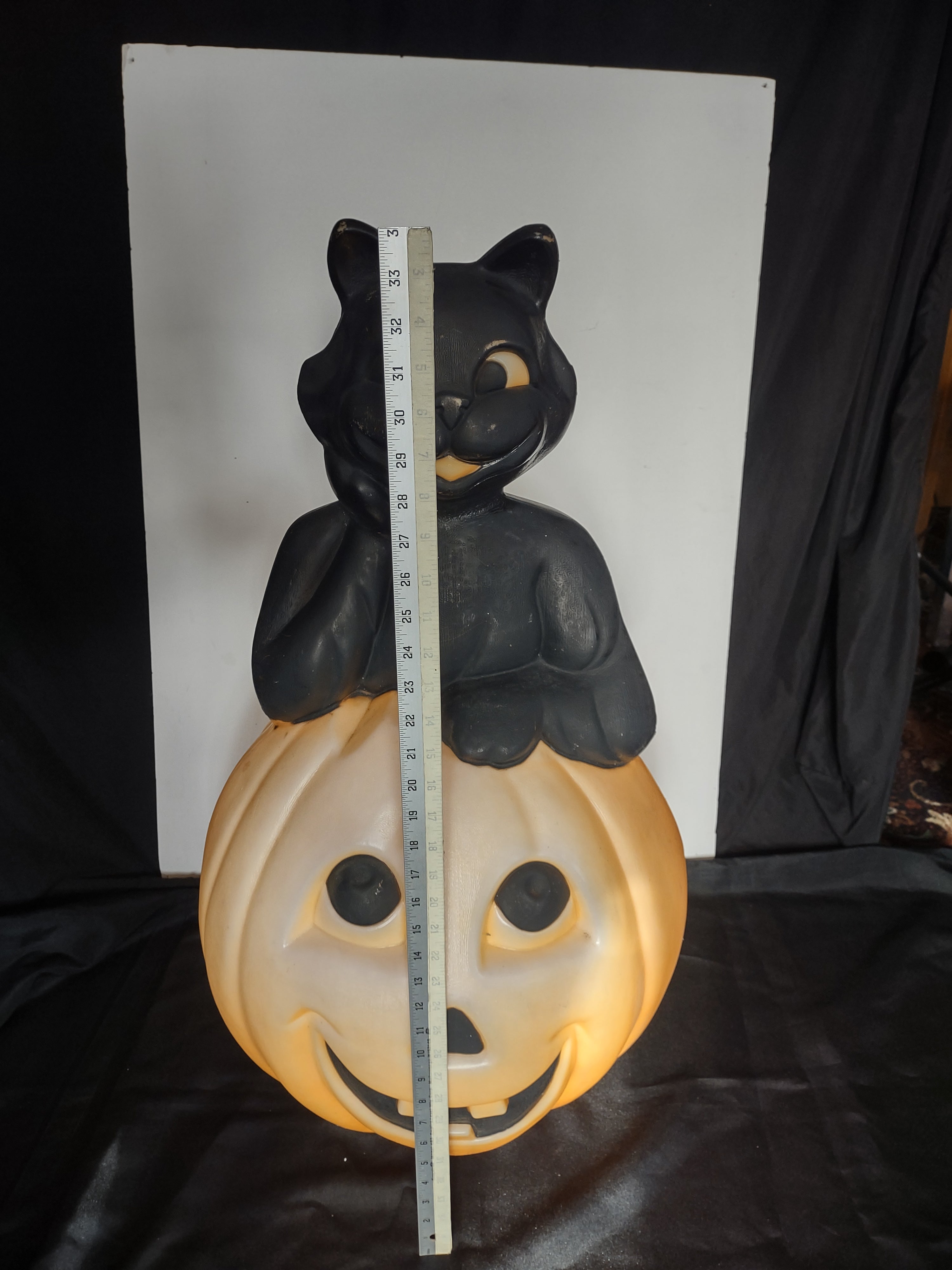 Vintage Black Cat on Pumpkin Halloween Blow Mold 34” (lot 3258j)