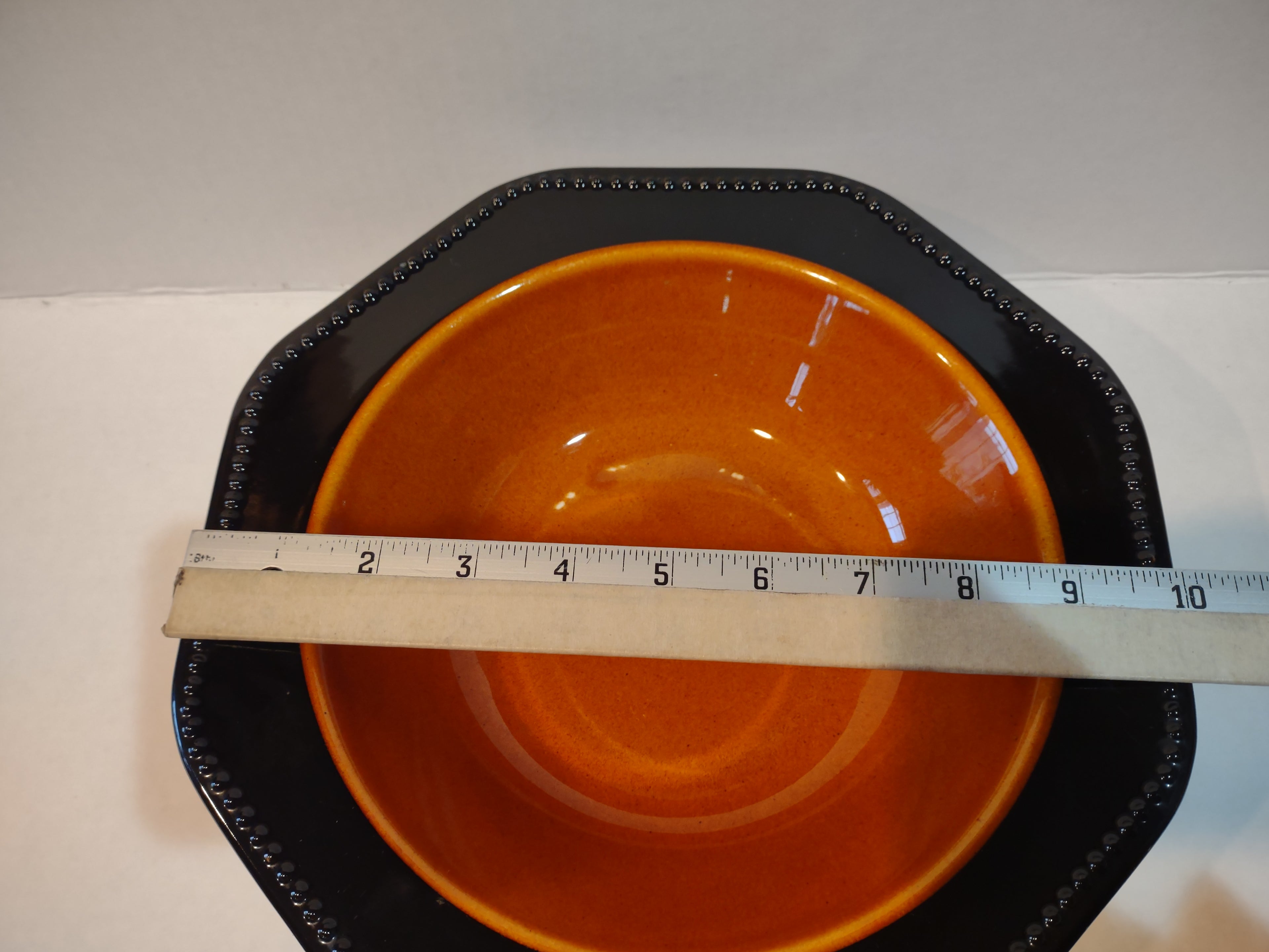 Vintage MCM Ironstone Amber Octagon Serving Bowl 10" USA Oven Proof (lot 5004)