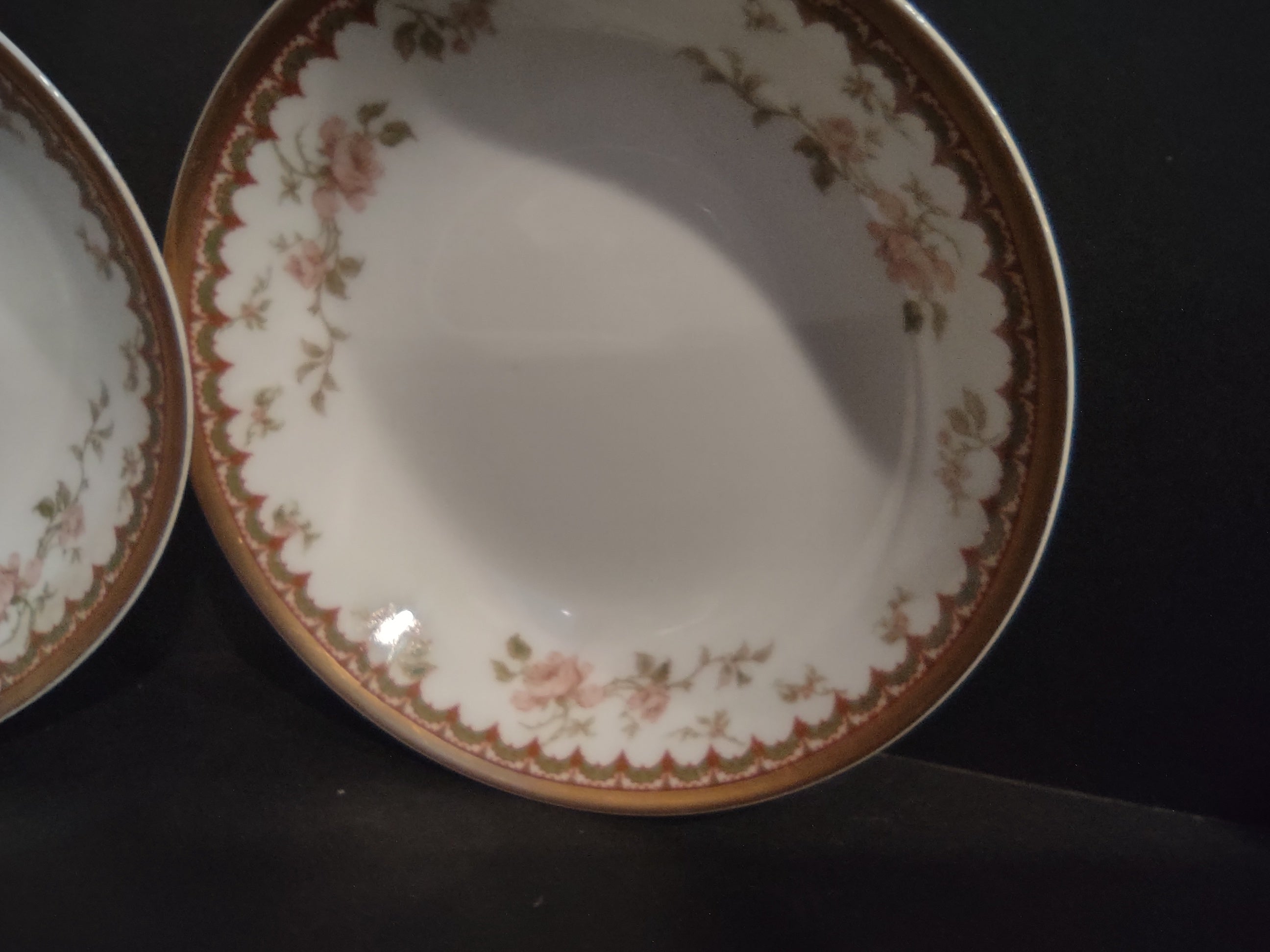 Haviland Limoges French Chic Rose Maroon Green 2 x Cranberry Bowl (lot 1092)