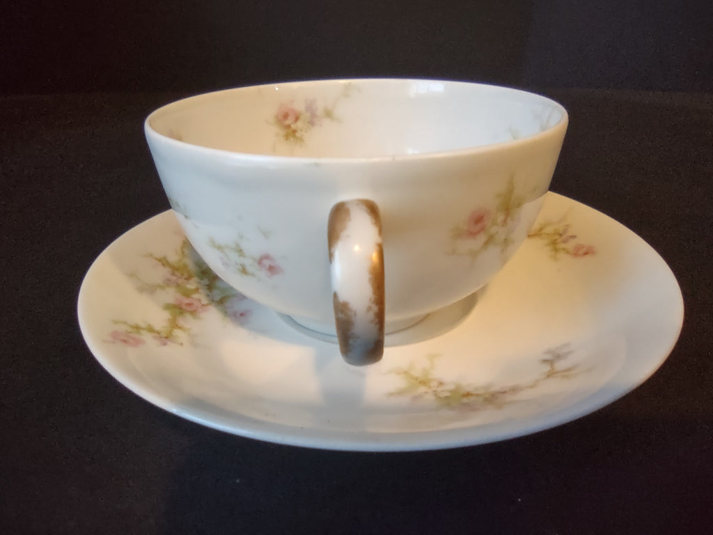 Haviland Limoges Tea Cup & Saucer Rose White Purple Flower Moss (lot 901)