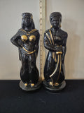 Vintage Eastern Style Man Woman Figurine Black Gold Accent (Lot 3739