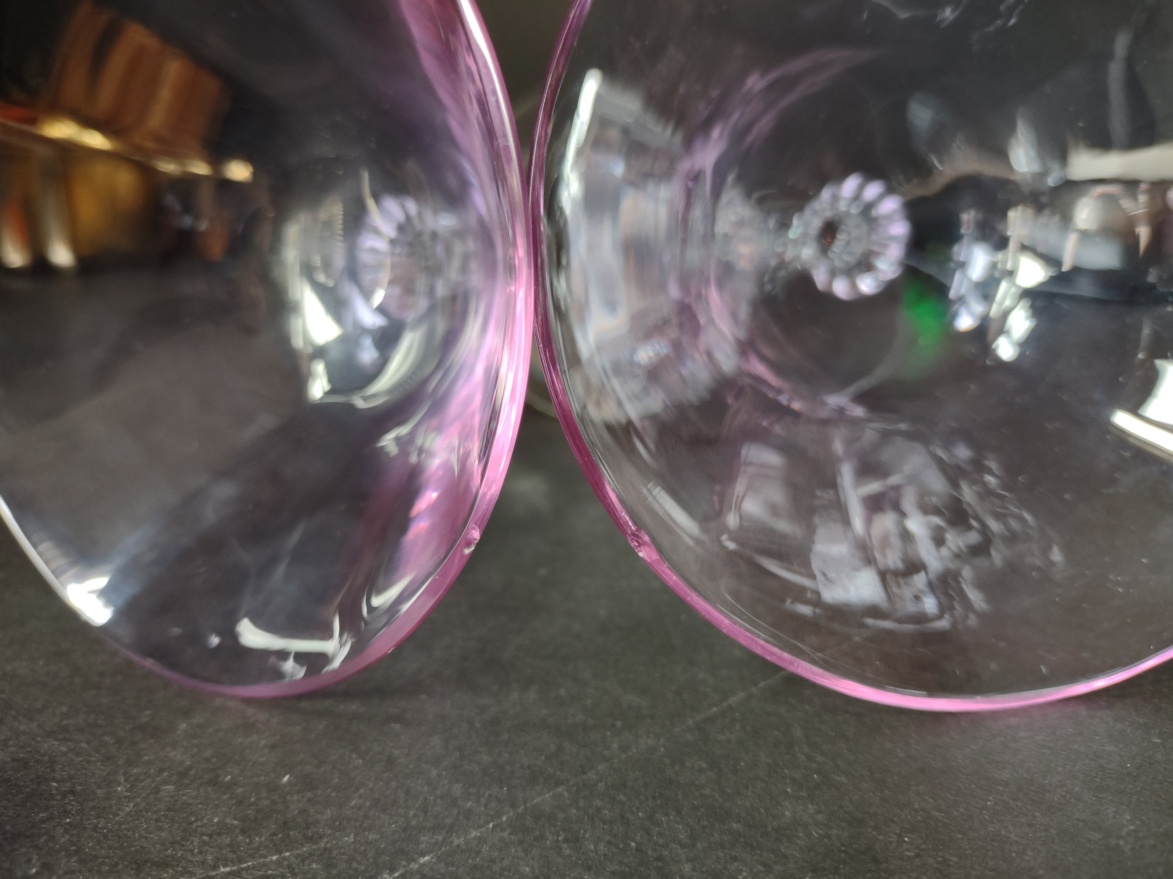 Fostoria Wisteria Set of 2 Low Sherbet Glass Purple IMPERFECT (lot 2709)
