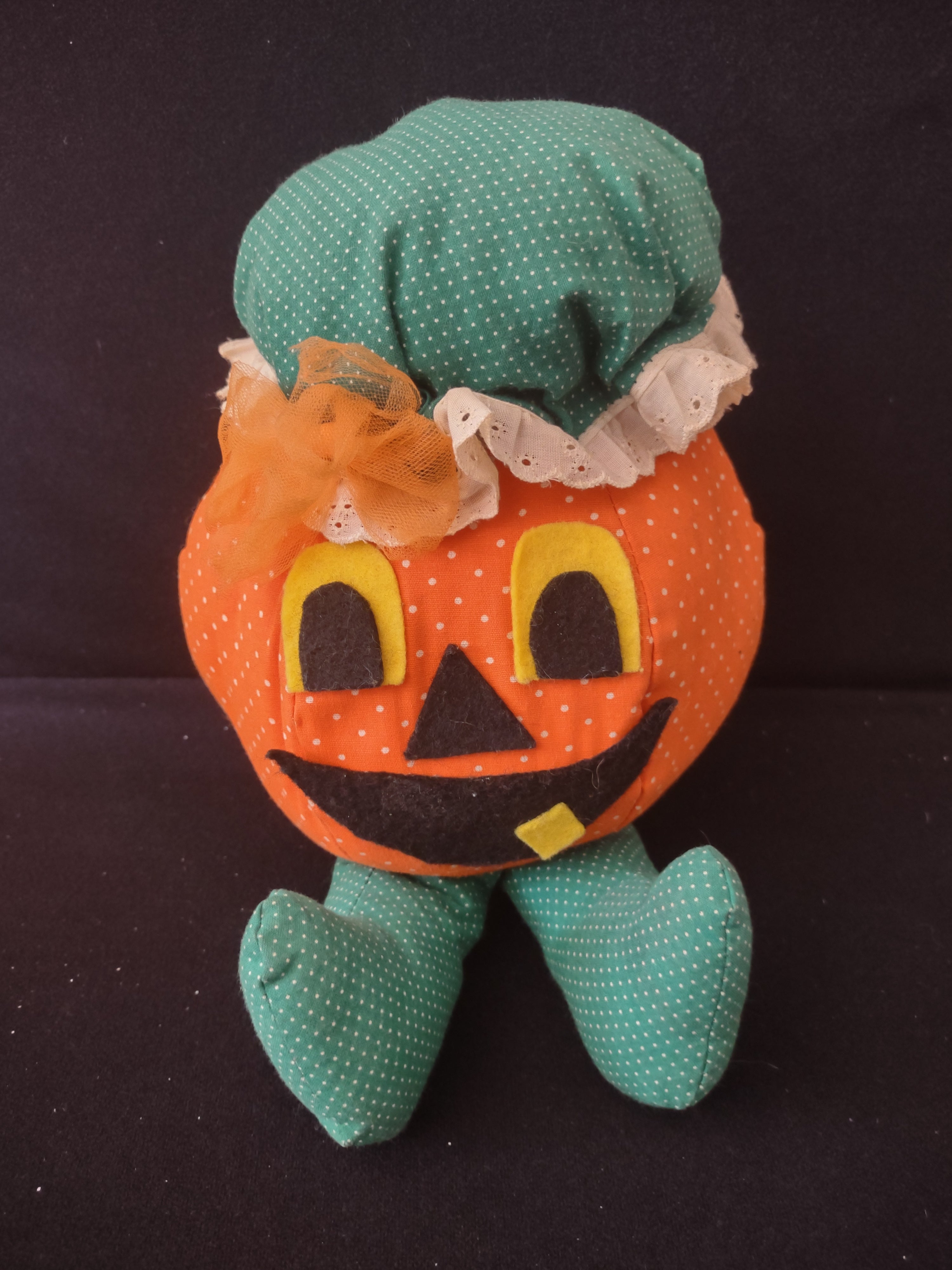 Vintage Halloween Primitive Plush Pumpkin with Hat & Legs x 2 (lot 3004j)
