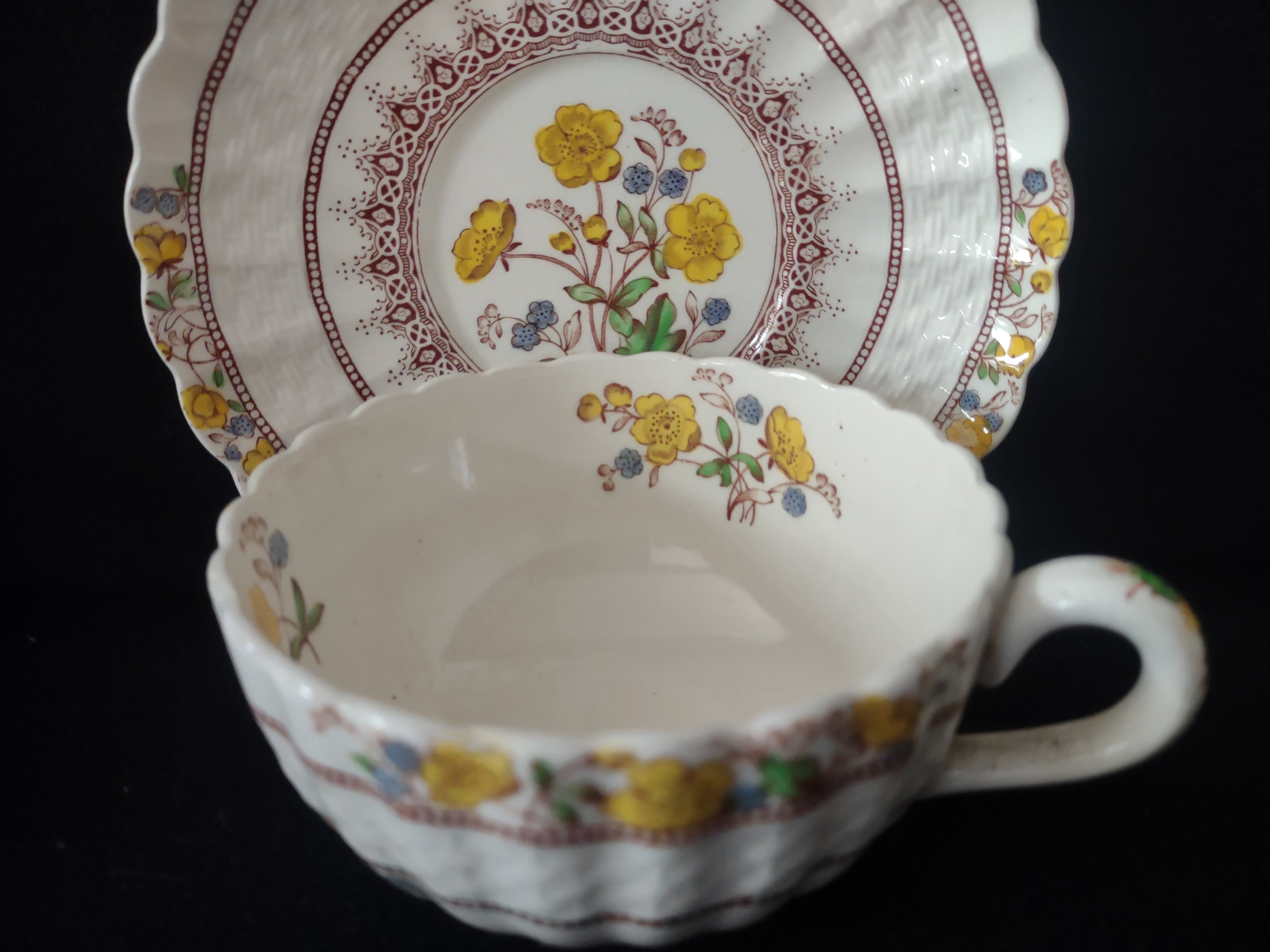Vintage Spode Buttercup Teacup Saucer x 4 English Countryside Ironstone lot 5746