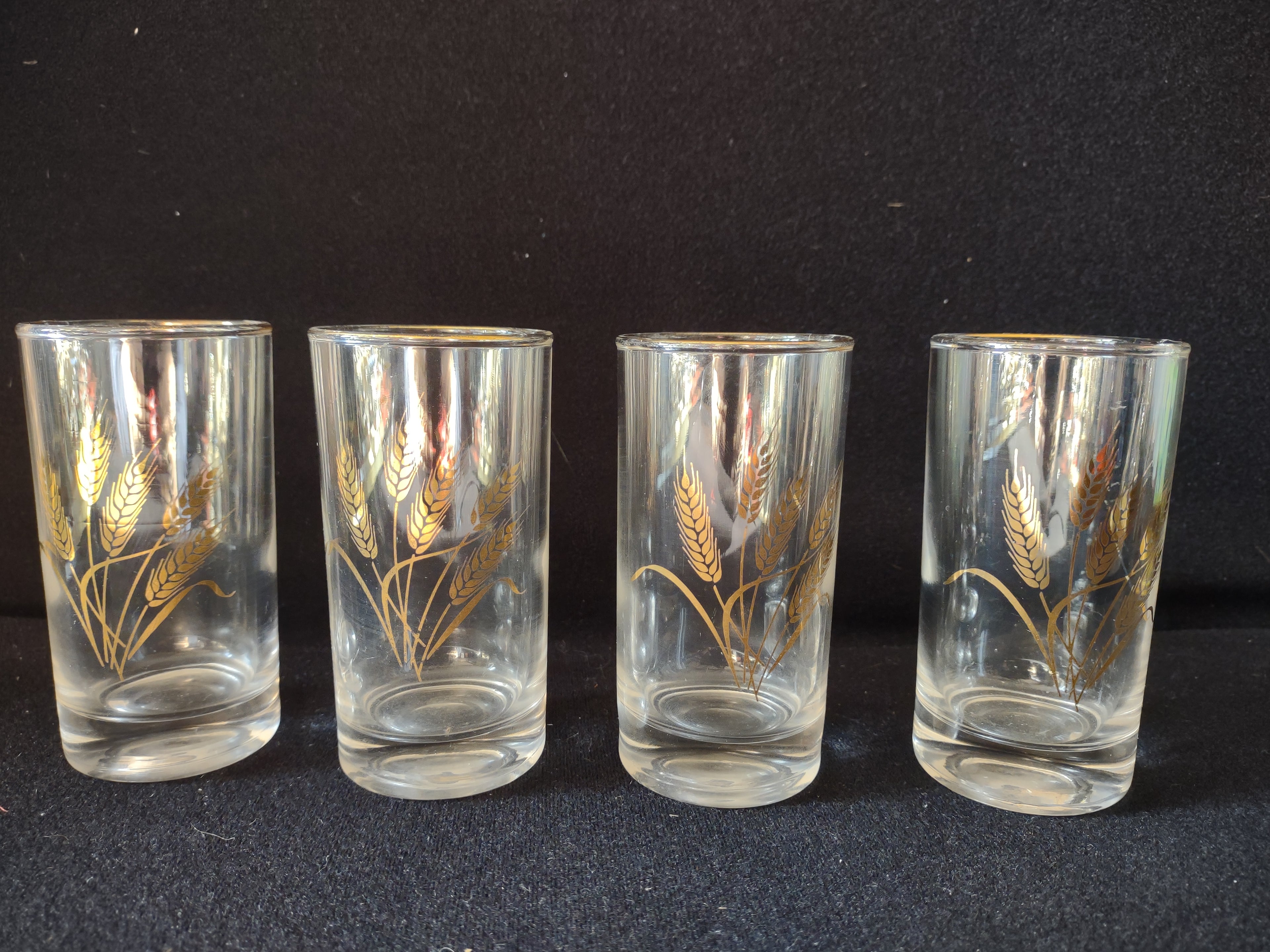 Vintage Homer Laughlin 22k Golden Wheat 4" Juice Drinking Glass x 4 (lot 5173)