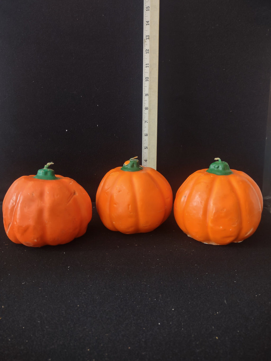 Vintage Halloween Jack O Lantern Candle x 3 Grumpy Face (Lot 3383)