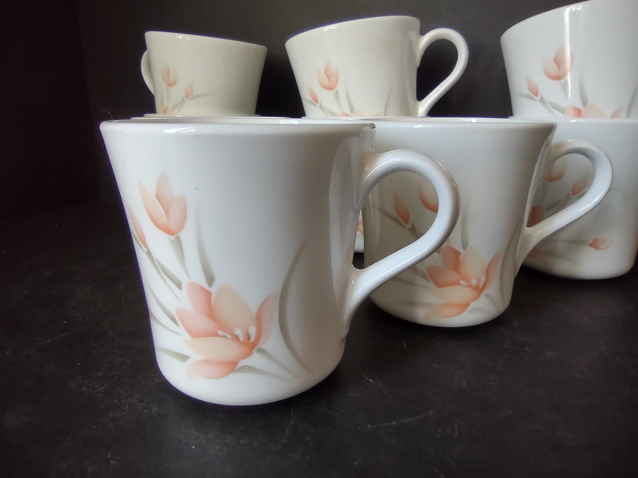 Corelle Peach Floral Tea Coffee Cup Mug x 9 (lot 2966c)