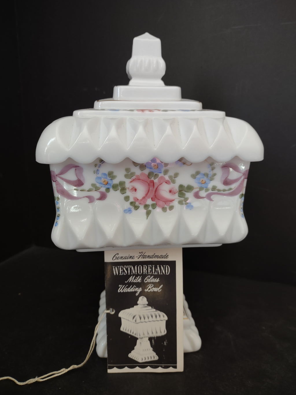 Vintage Westmoreland Milk Glass Candle Holder Wedding Bowl Ribbon Bow (lot 5728)