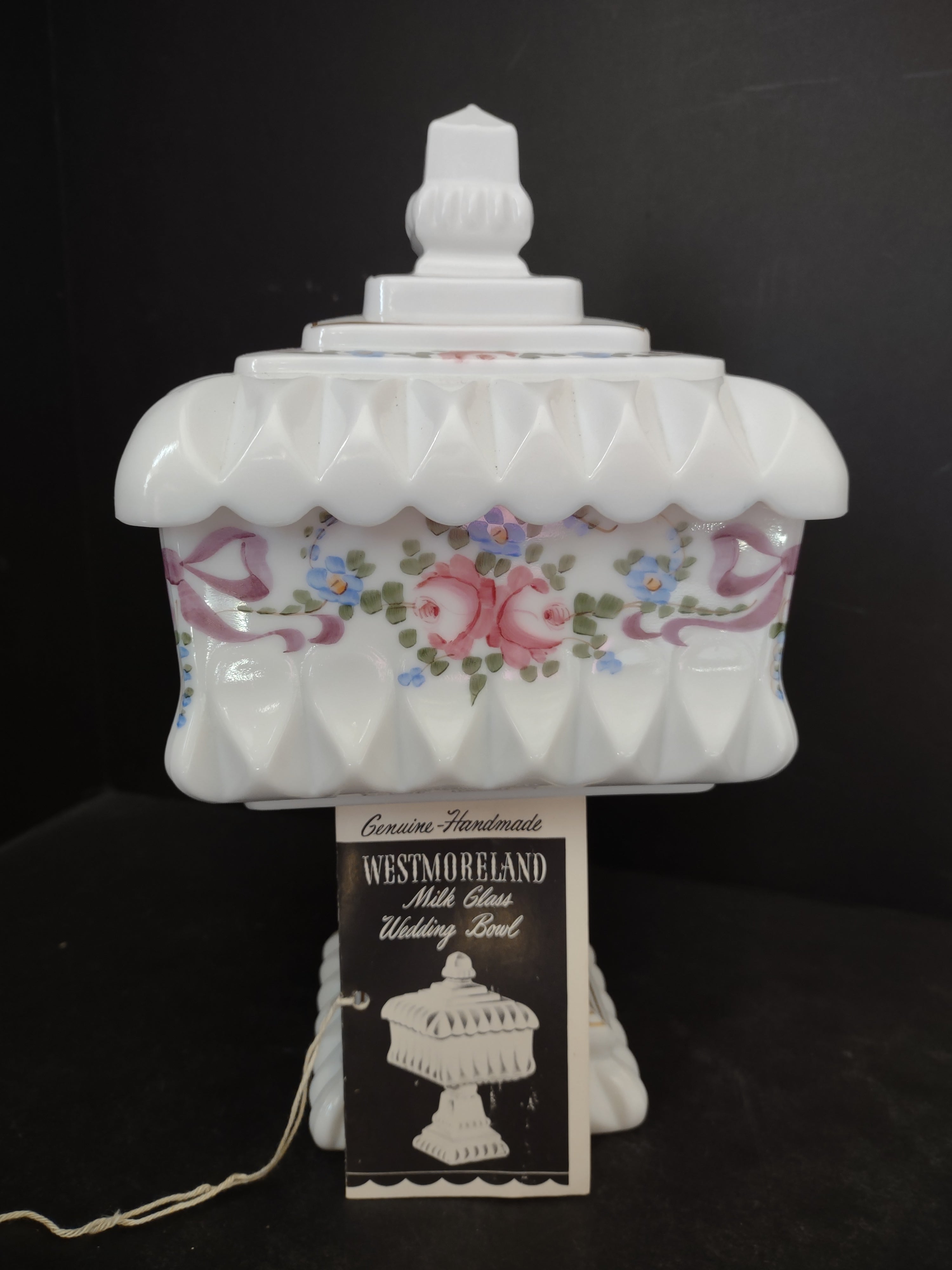 Vintage Westmoreland Milk Glass Candle Holder Wedding Bowl Ribbon Bow (lot 5728)