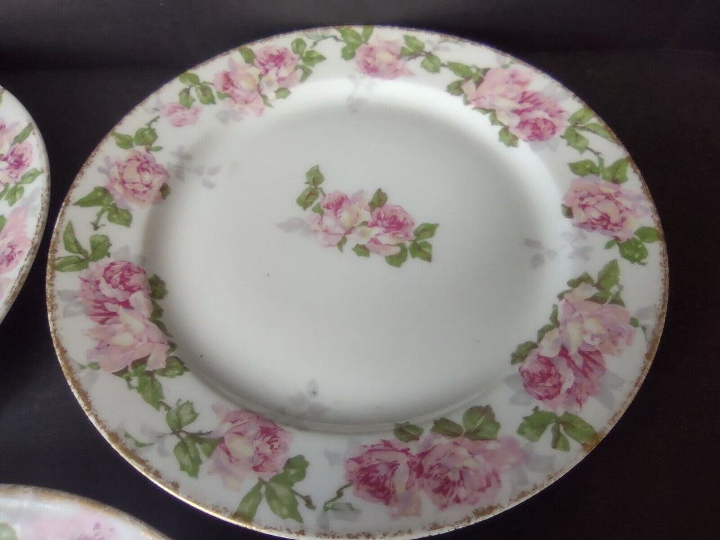 5 x PL Redon Limoges France Large Rose Dessert Plate Gold Trim 7-3/8" (lot 489)