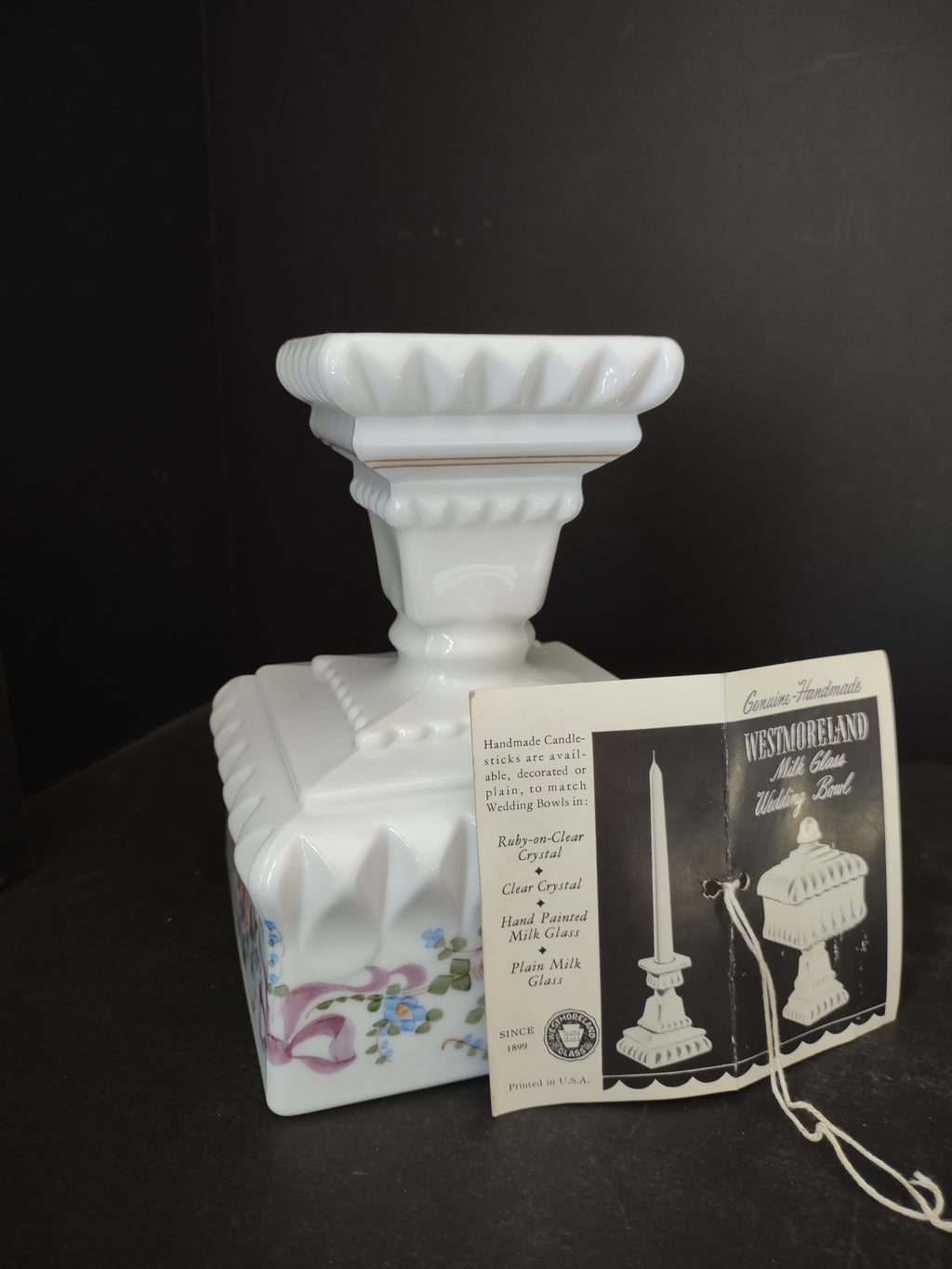 Vintage Westmoreland Milk Glass Candle Holder Wedding Bowl Ribbon Bow (lot 5728)