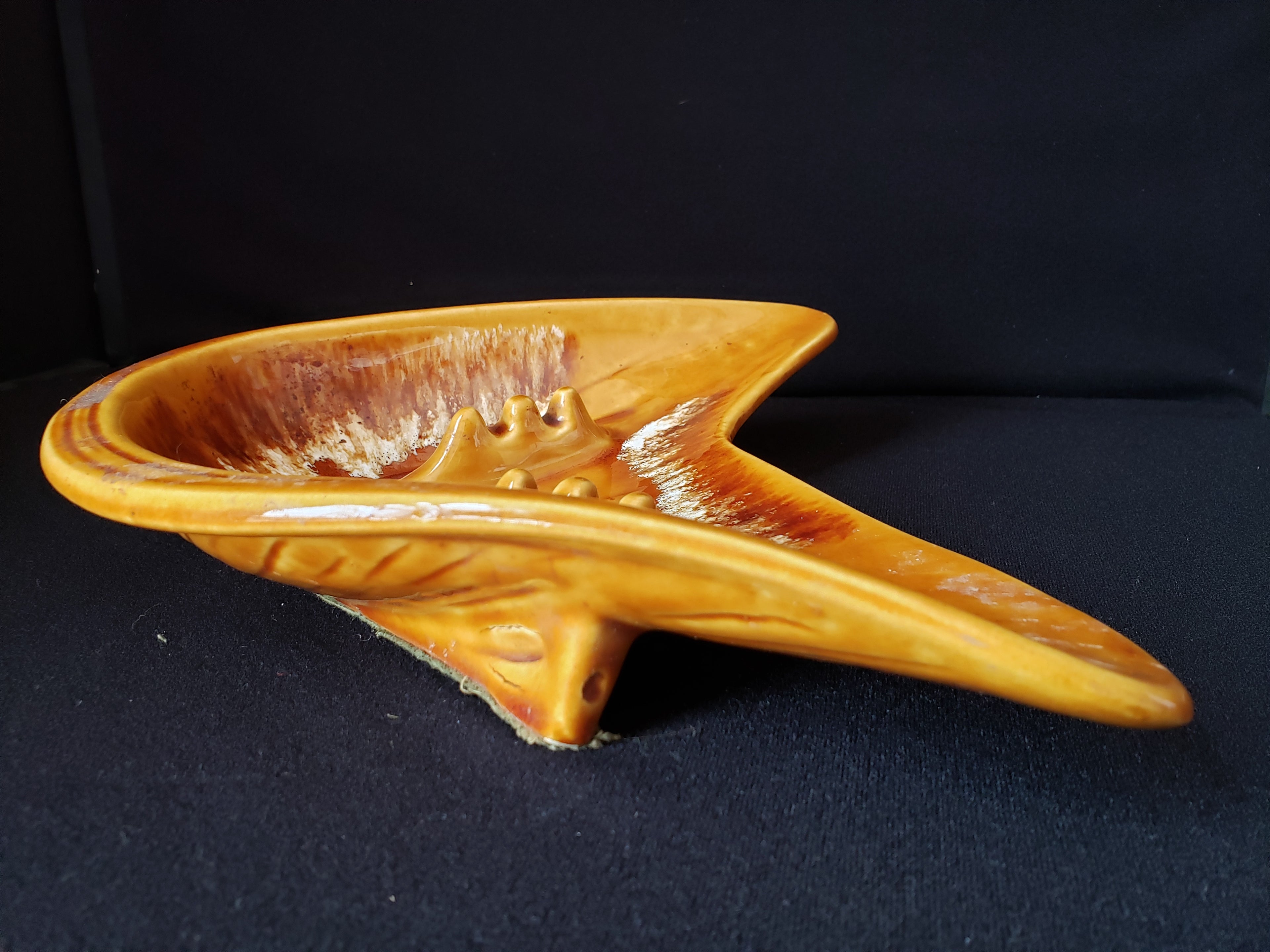 Ashtray Brown Orange Glazed Ceramic Vintage Retro 1970s Mid Century (lot 2156d)