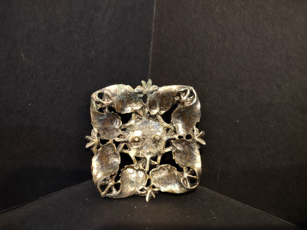 Vintage 4" Easter Egg on Metal Foot Blue Flower Design (lot 5343)