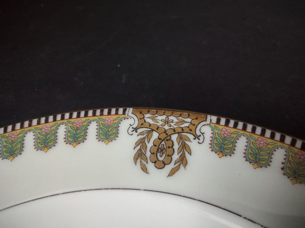 Haviland Limoges Gold Black Pink Turquoise Flower Trim Soup Bowl (lot 663)