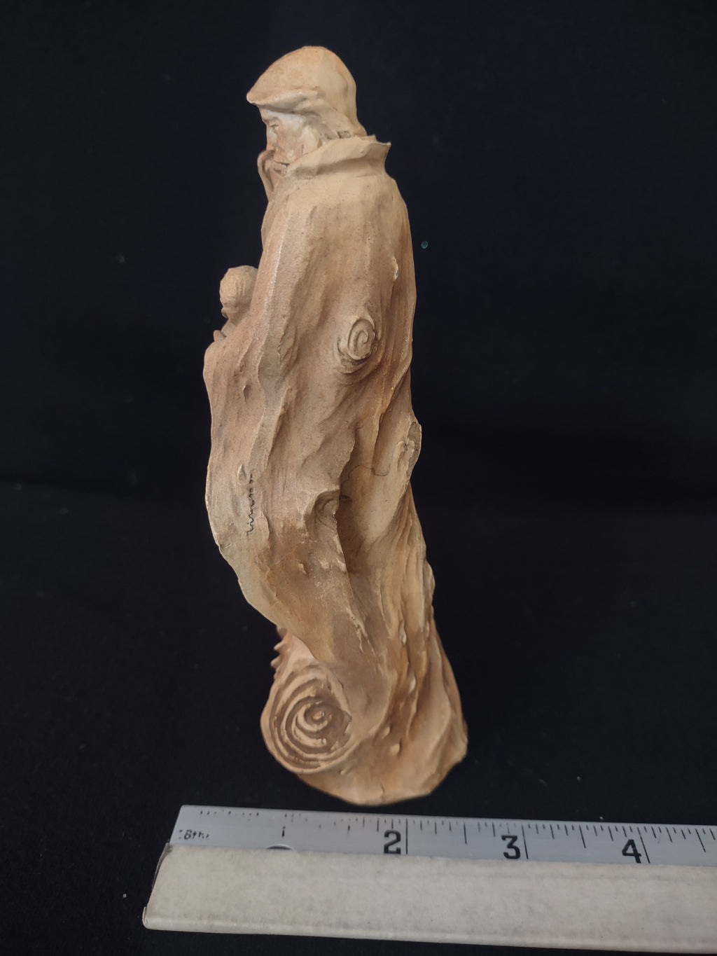 Vintage Christmas Small Nativity Wood Look Carving Mary Joseph Baby (Lot 4555)