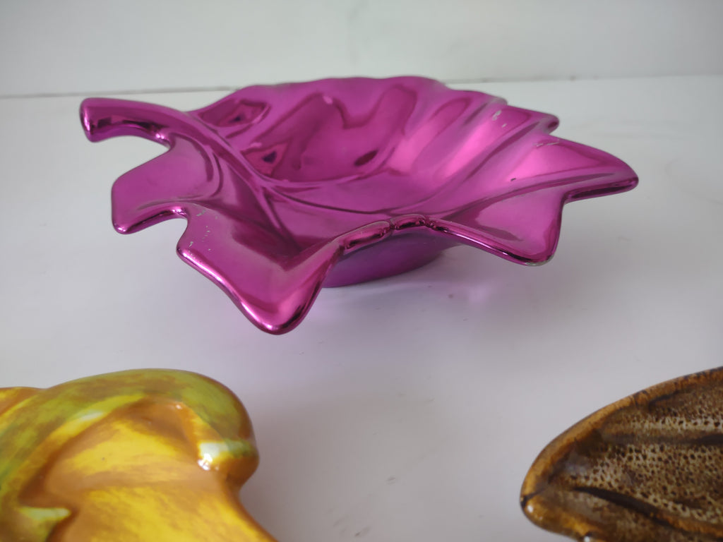 Halloween Fall Pumpkin Leaf Purple Brown Ceramic Decor Plate (lot 1188)
