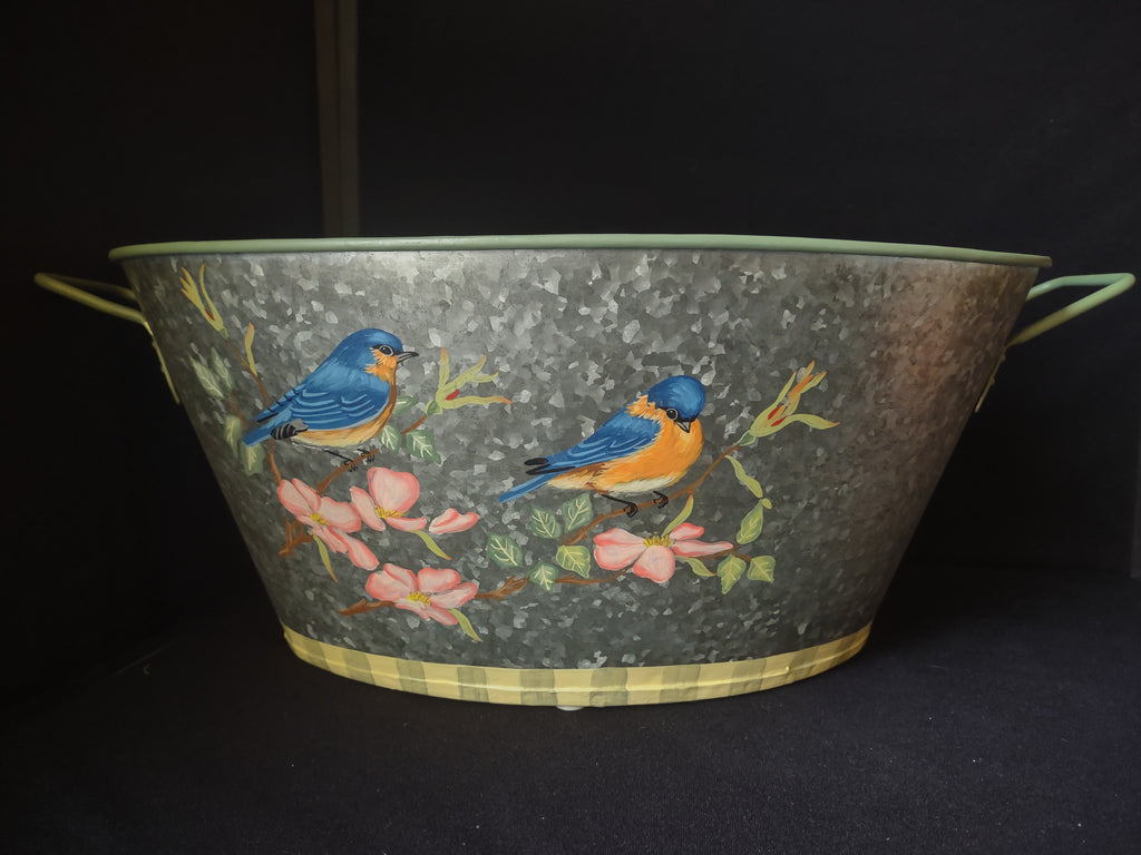 Lenox Summer Greetings Tin Metal Basin Birds Country Cottage (lot 1574)