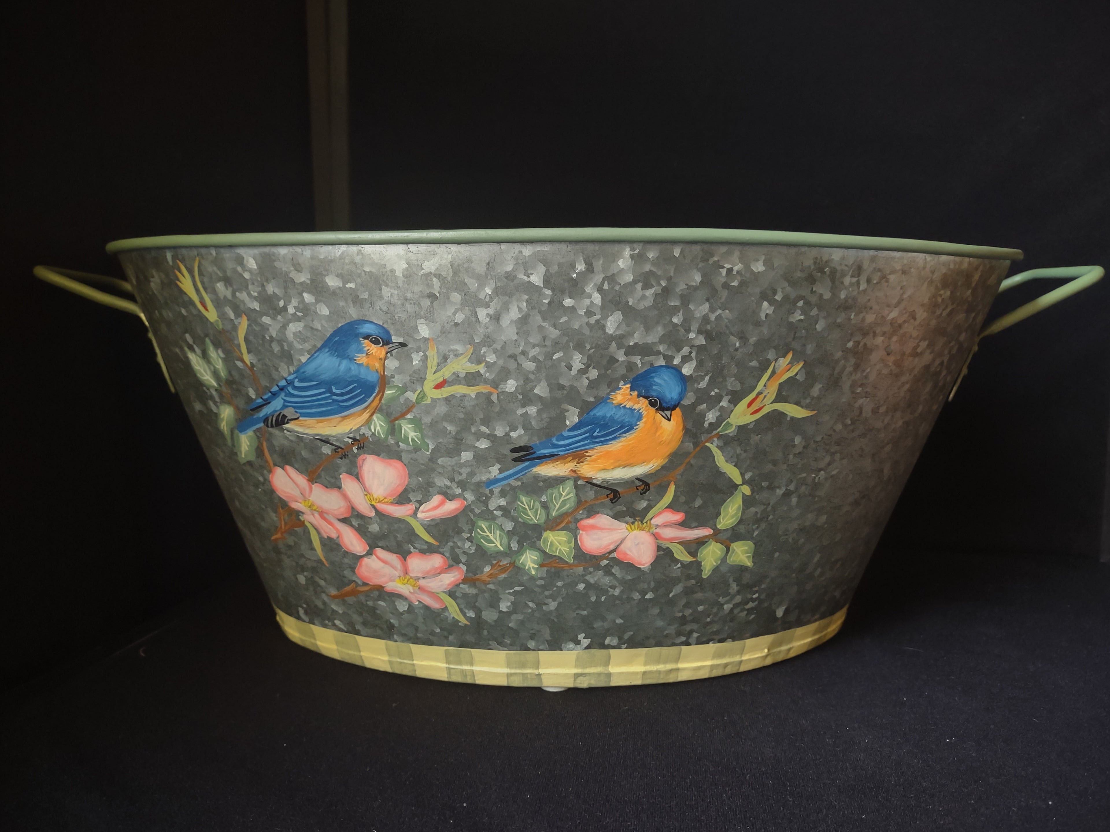 Lenox Summer Greetings Tin Metal Basin Birds Country Cottage (lot 1574)