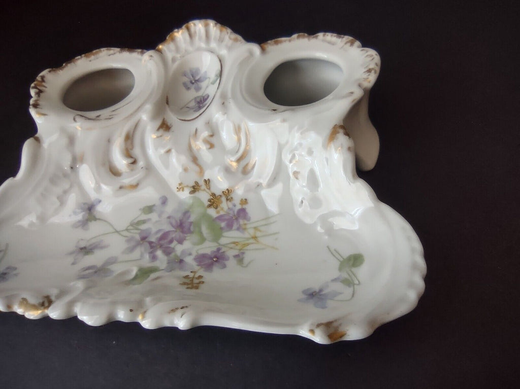 AK CD Limoges France Inkwell Forget me nots Gold Trim (lot 1148)