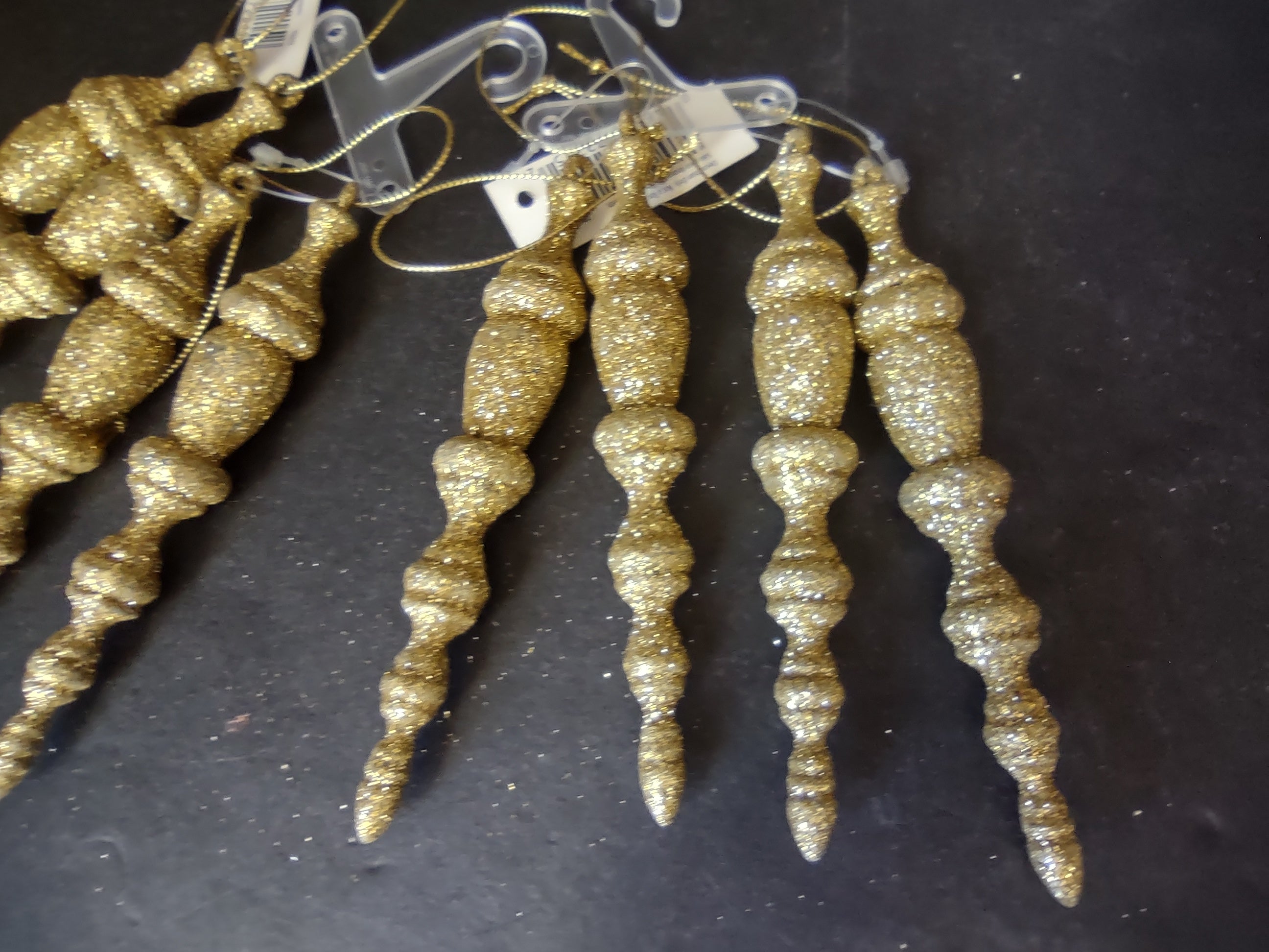 Set of 12 Christmas Ornaments Icicles Golden Sparkly (lot 1750 )