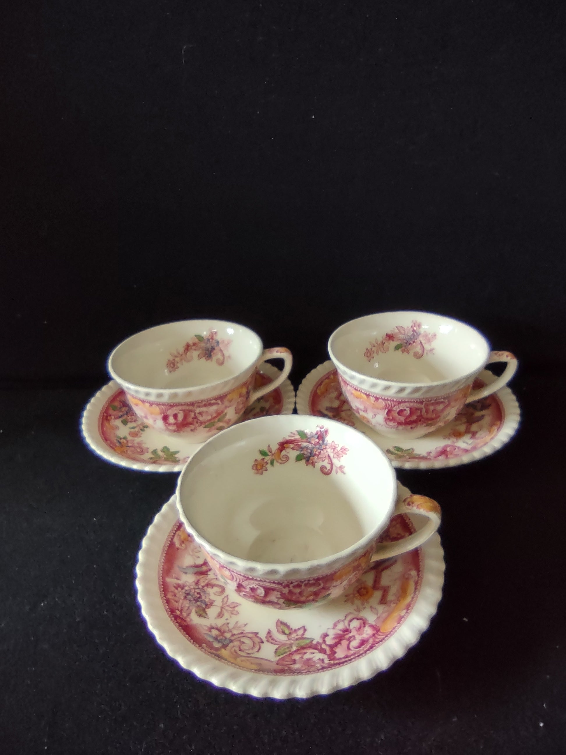 Vintage Johnson Teacup Saucer Ironstone Devonshire Pink x 3 IMPERFECT (lot5670)