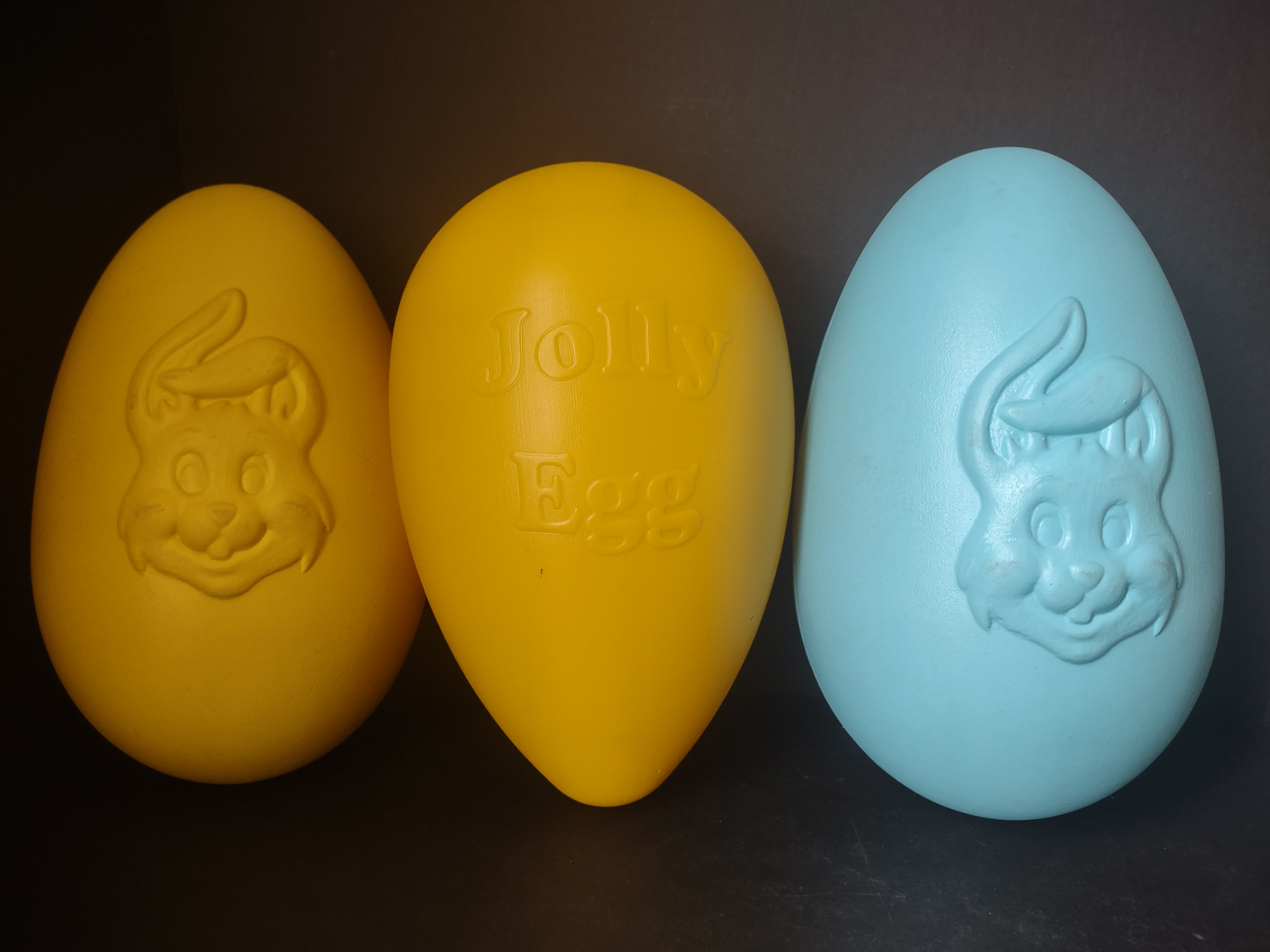 Vintage Blow Mold Easter Egg Blue Yellow with Bunny 12" (lot 1473)