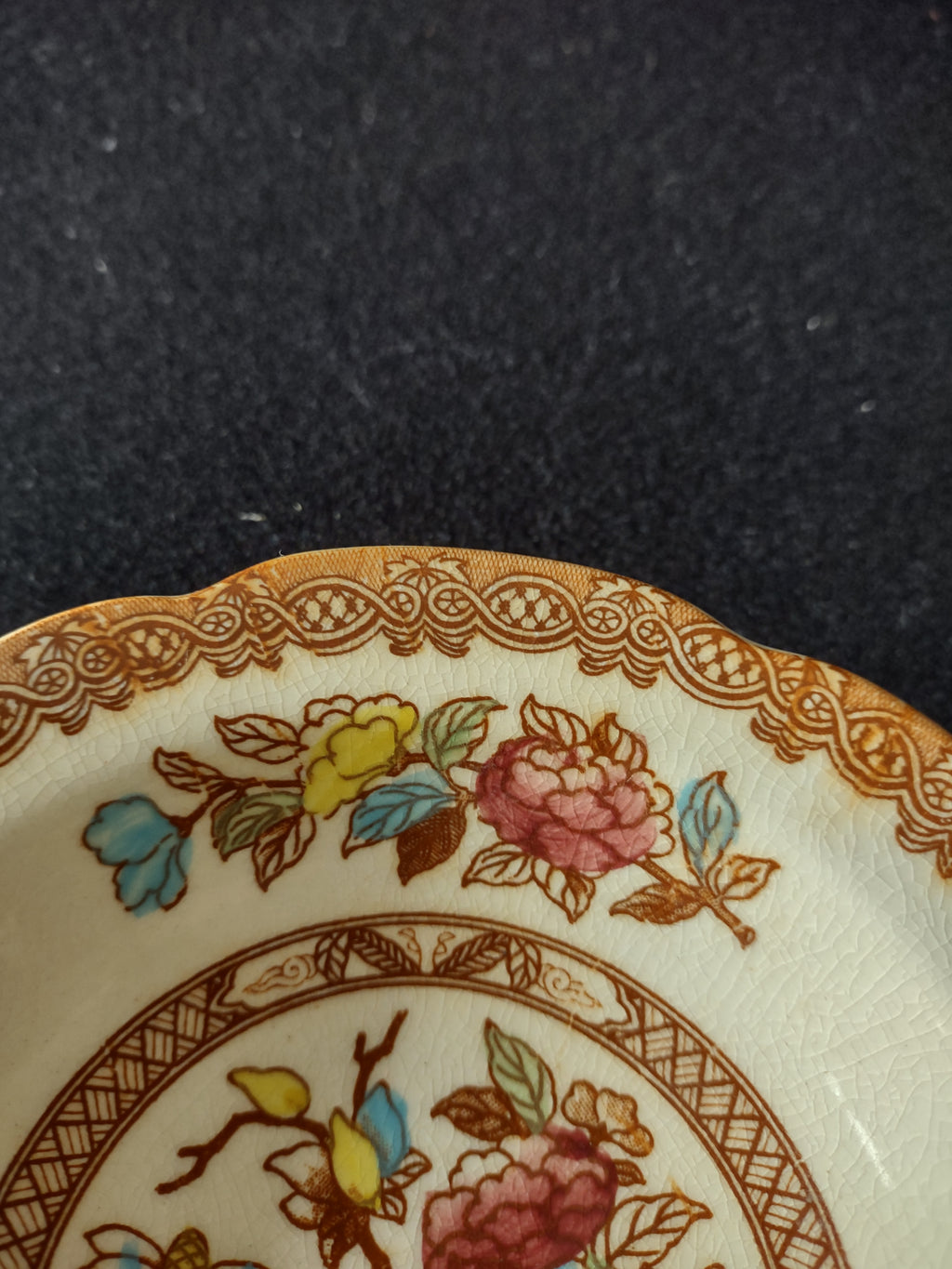 Vintage Maruta Japan Indian Tree 5-1/2" Bowl Floral Brown White (Lot 5055)