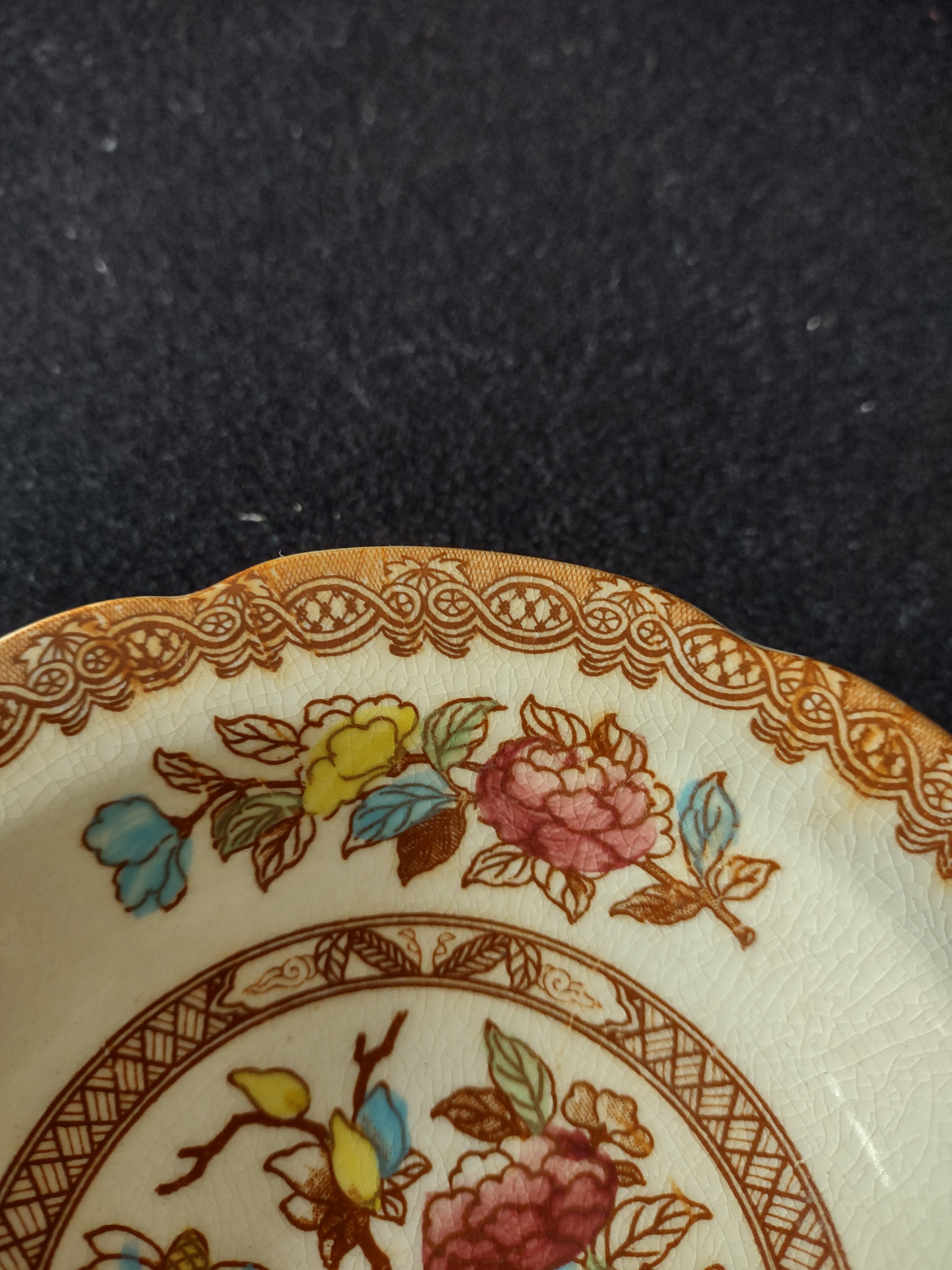 Vintage Maruta Japan Indian Tree 5-1/2" Bowl Floral Brown White (Lot 5055)