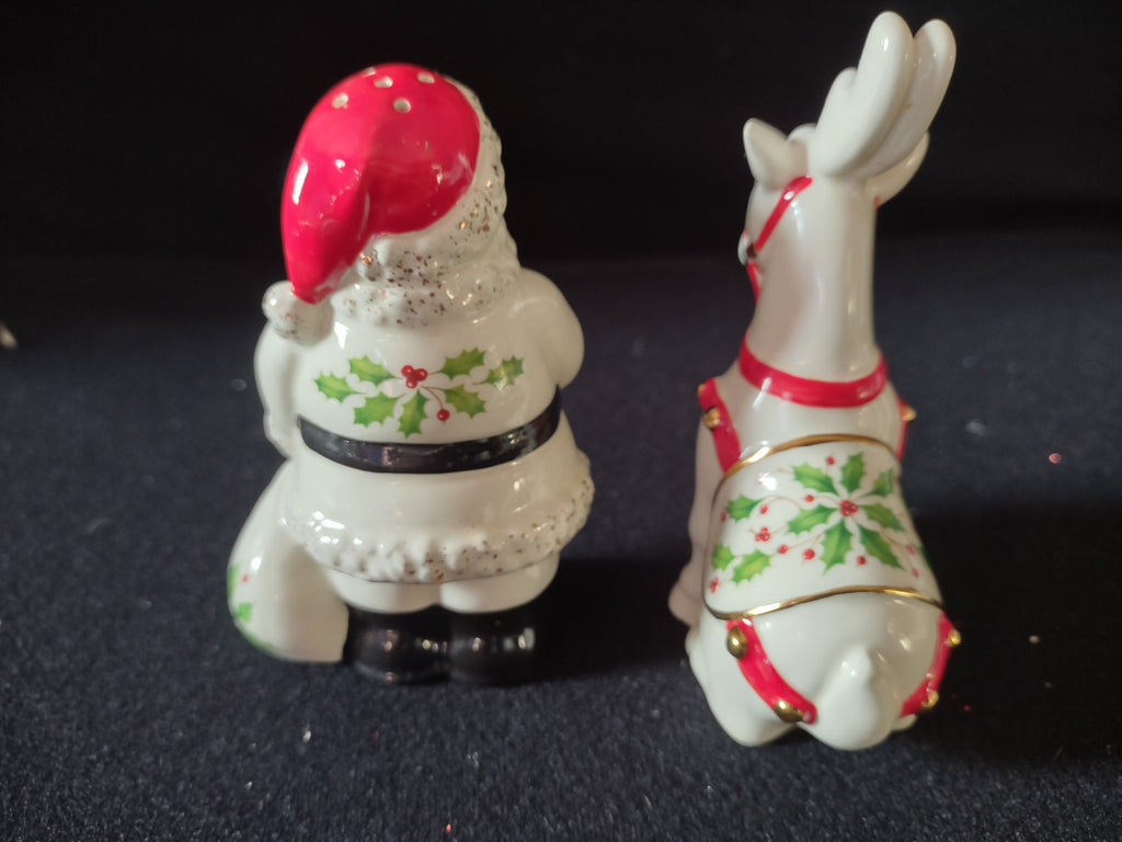 Vintage Lenox Christmas Salt Pepper Shaker IMPERFECT (lot 3420)