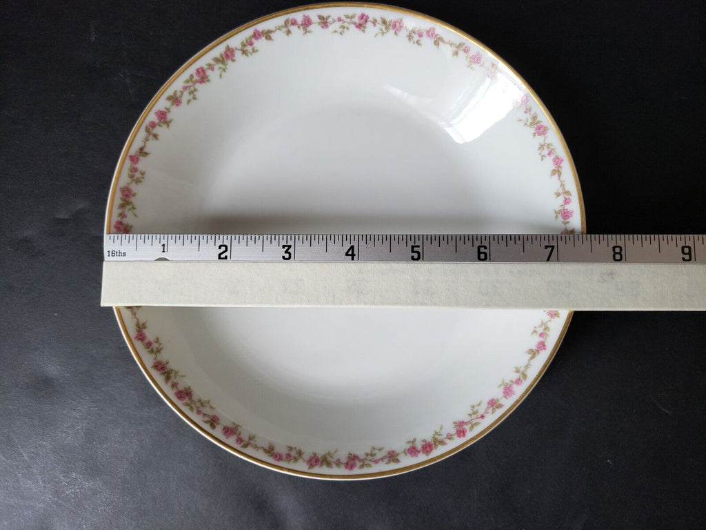 Haviland Limoges France 3 x Coupe Soup Plate Gold Trim Pink Rose Garland lot 568