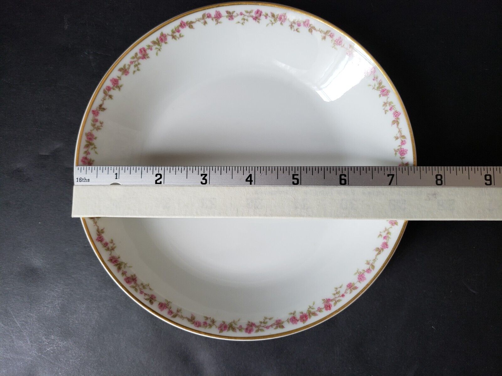 Haviland Limoges France 3 x Coupe Soup Plate Gold Trim Pink Rose Garland lot 568