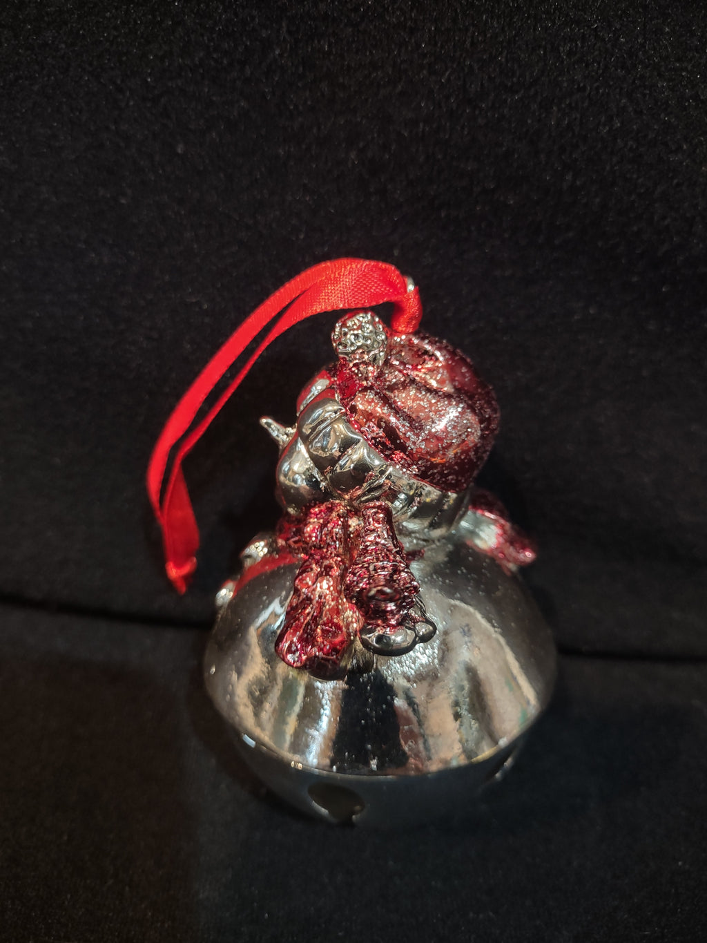 Christmas Silver Plated Snowman Bell Ornament Red Hat Scarf Cardinal (Lot 4101)