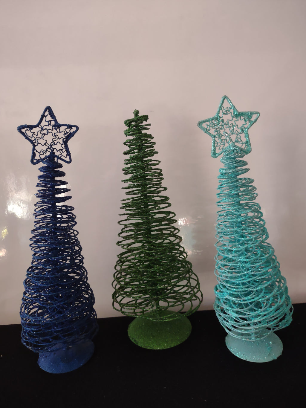 Vintage Christmas 12" Tree Glitter Sparkly Spiral Blue Turquoise x 3 (lot 3236)