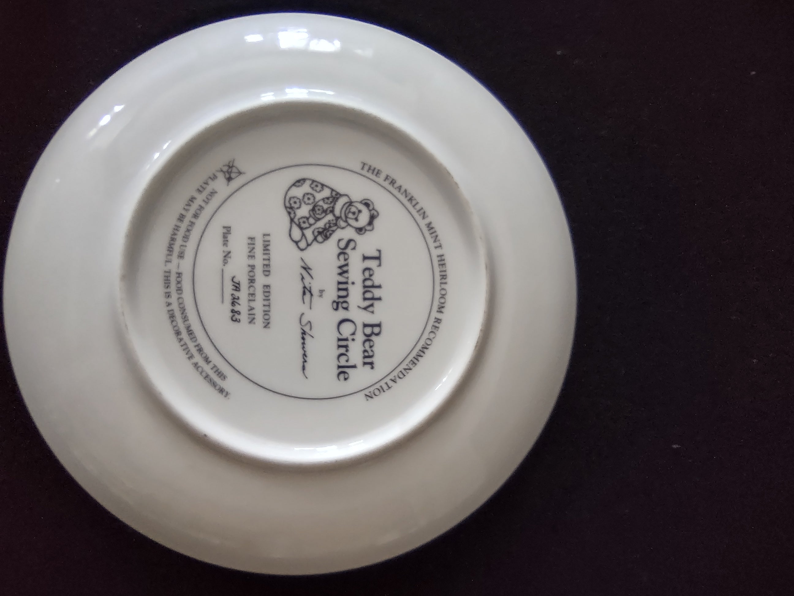Franklin Mint Collectible Teddy Bear Sewing Circle Nita Showers Plate (Lot 4013)