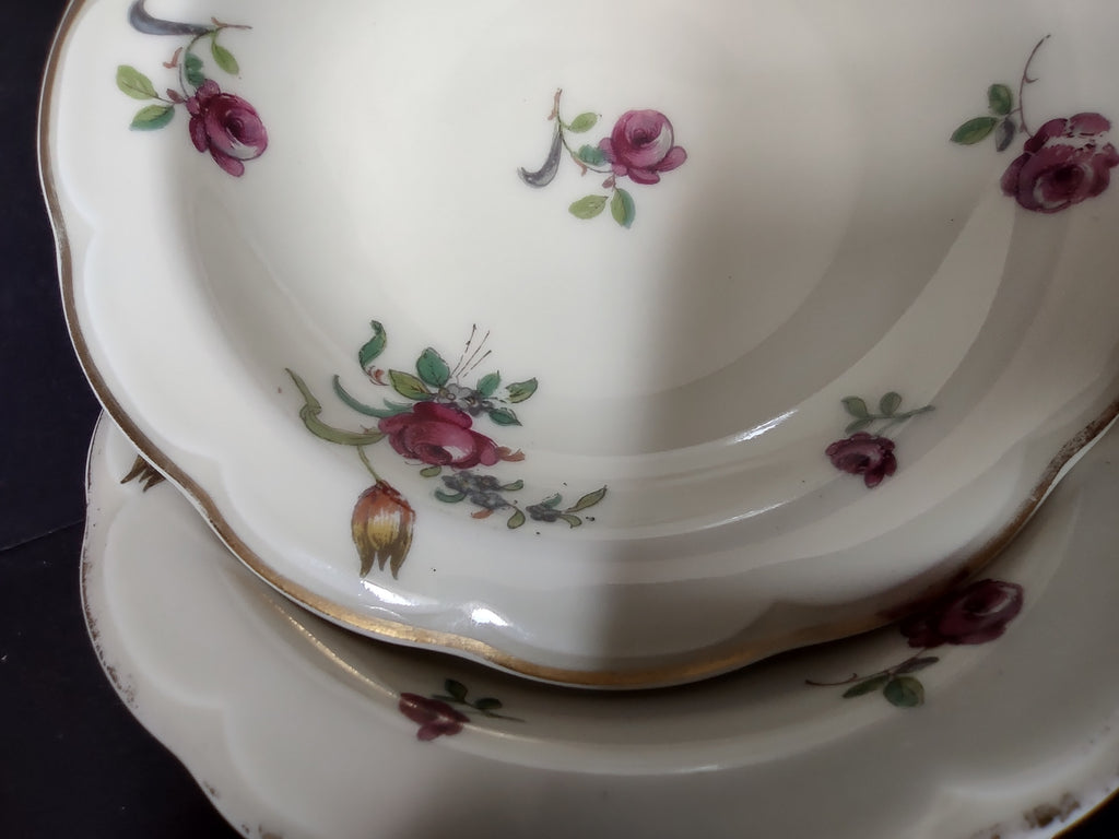 Haviland Limoges 6 x Small 5" Cranberry Bowl Peony Flower Cream Color (lot 924)