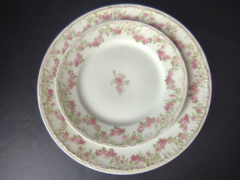 GDA Limoges Dinner & Salad Plate Apple Blossom Garland Swag Ribbon (lot 747)