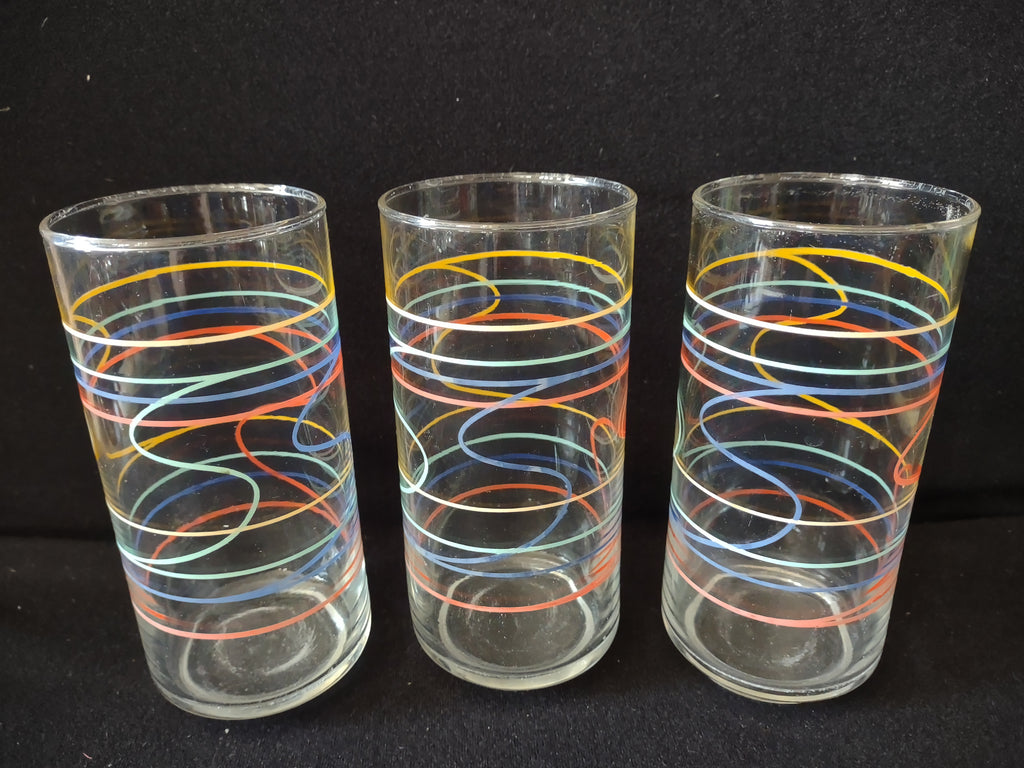 Vintage MCM Anchor Hocking x 5 Water Tumbler Drinking Glass Swirl 6" (lot 5161)