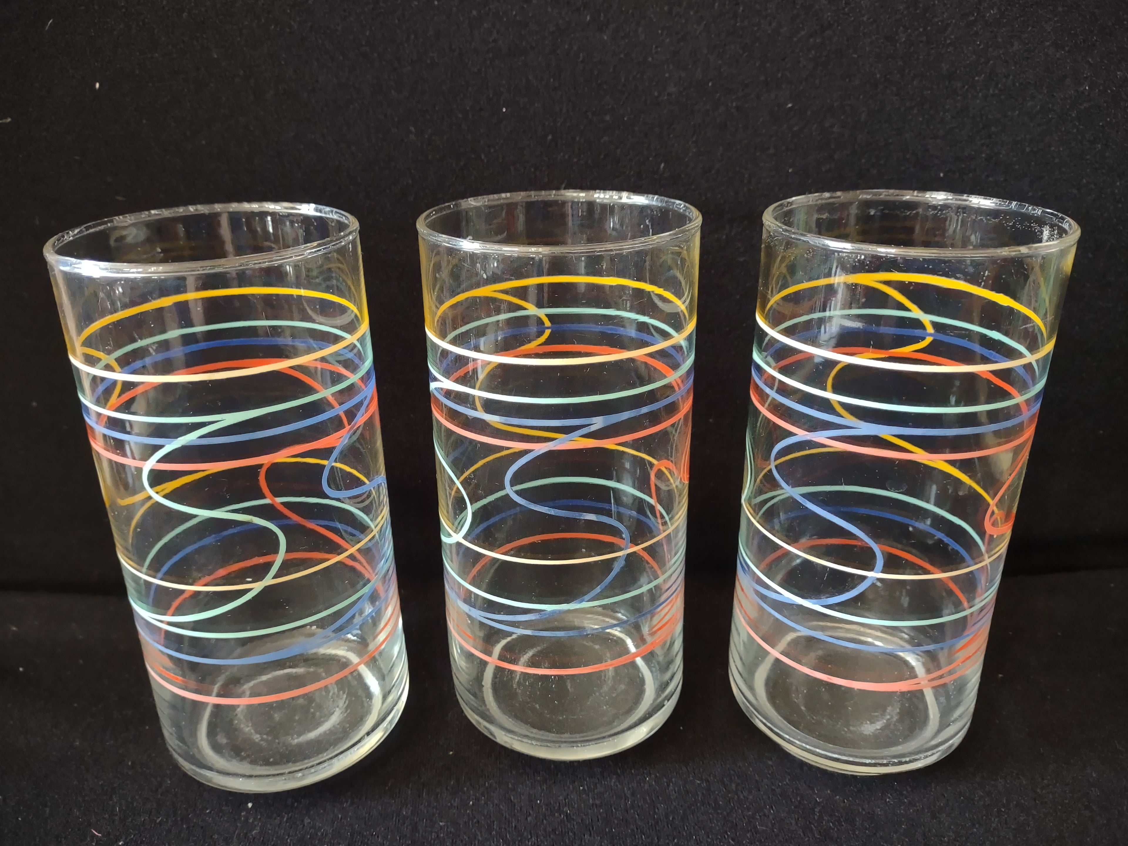 Vintage MCM Anchor Hocking x 5 Water Tumbler Drinking Glass Swirl 6" (lot 5161)