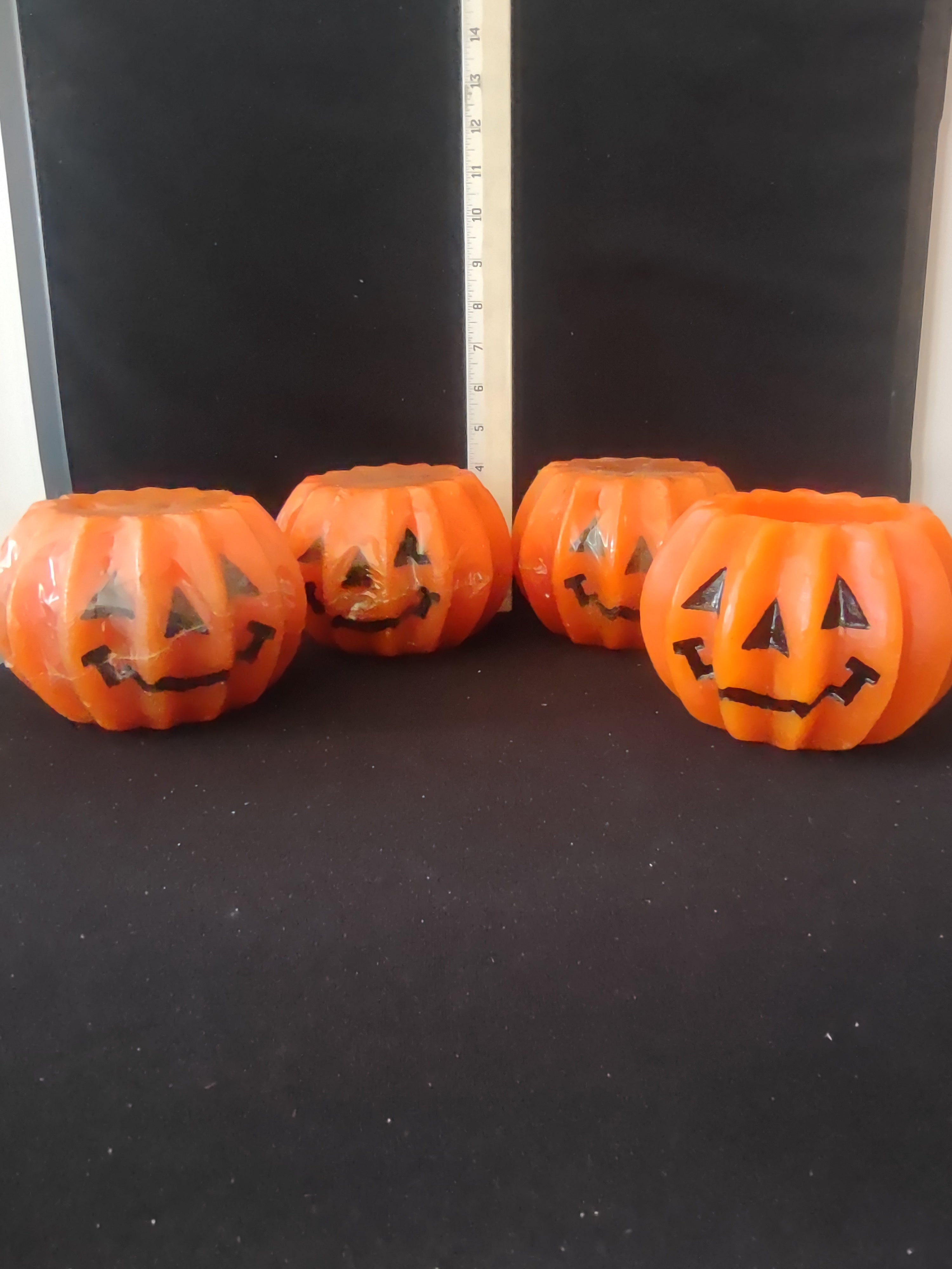 Vintage Halloween Wax Jack O Lantern Candles x 4 Fun World (Lot 3385)