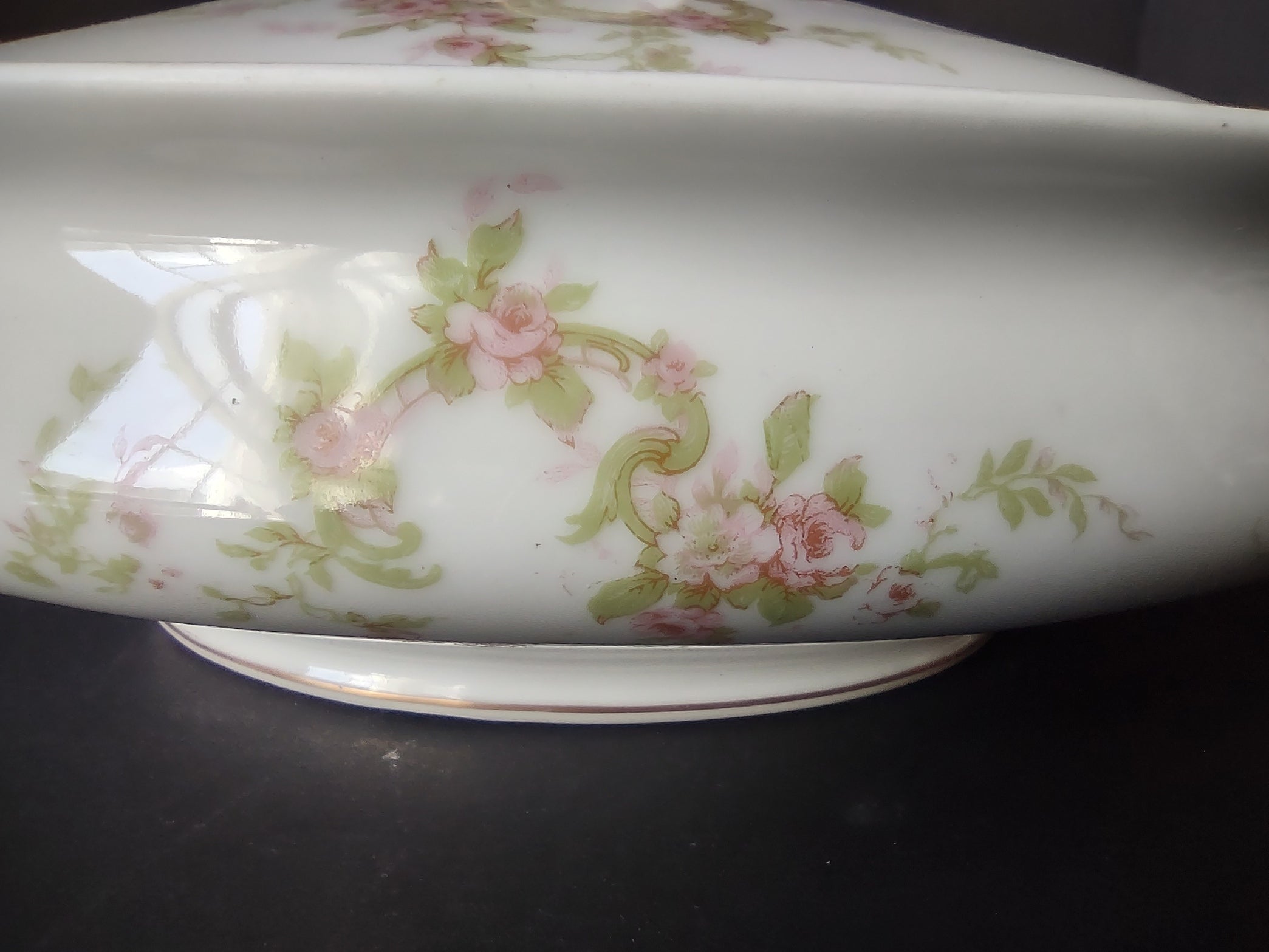 Haviland Limoges Oval Vegetable Tureen Pink Rose Green Ribbon (lot 887)