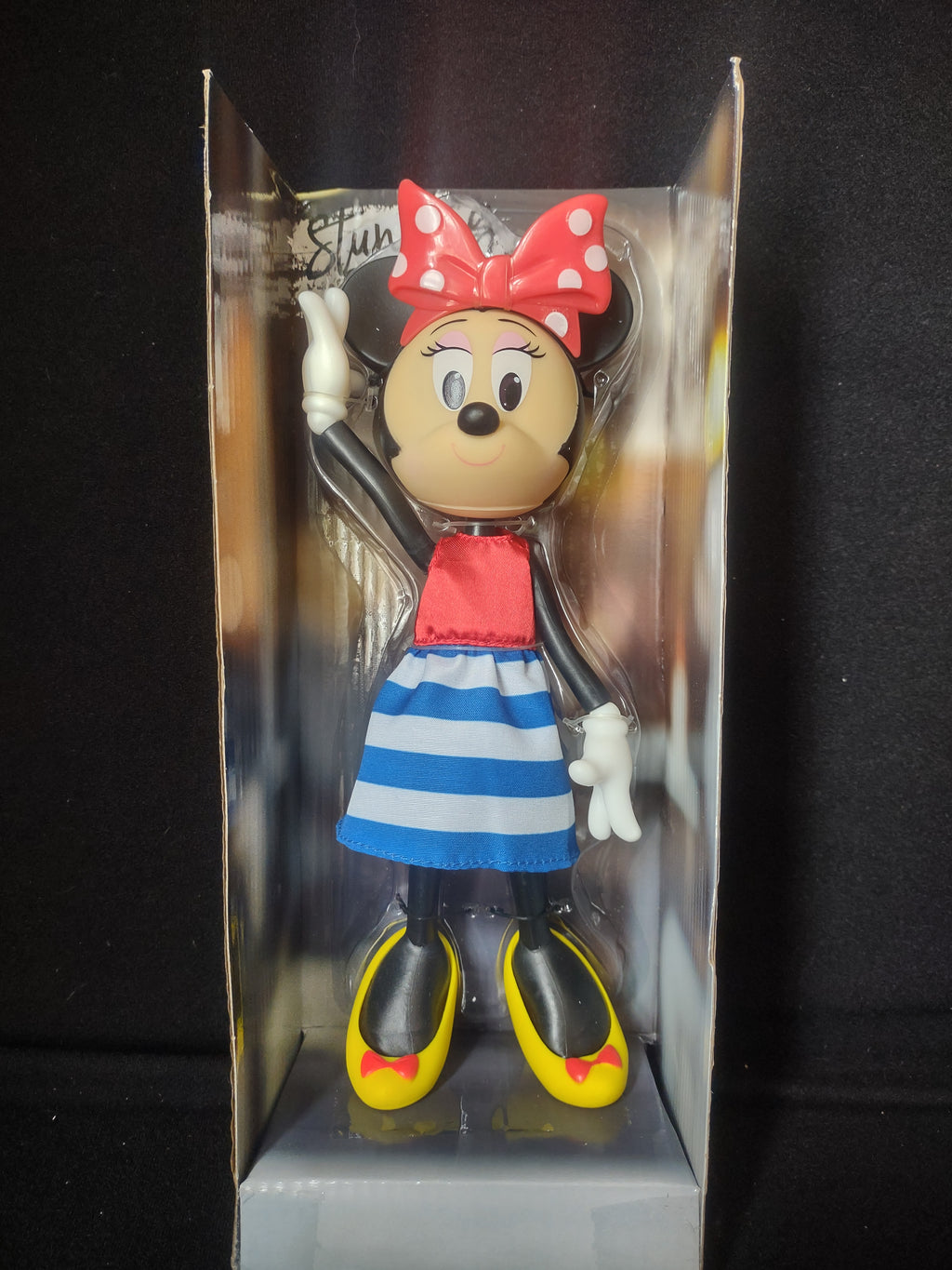 Vintage Poseable Disney Minnie Mouse Vinyl 8" Stripe Skirt WORN Box (lot 2588c)