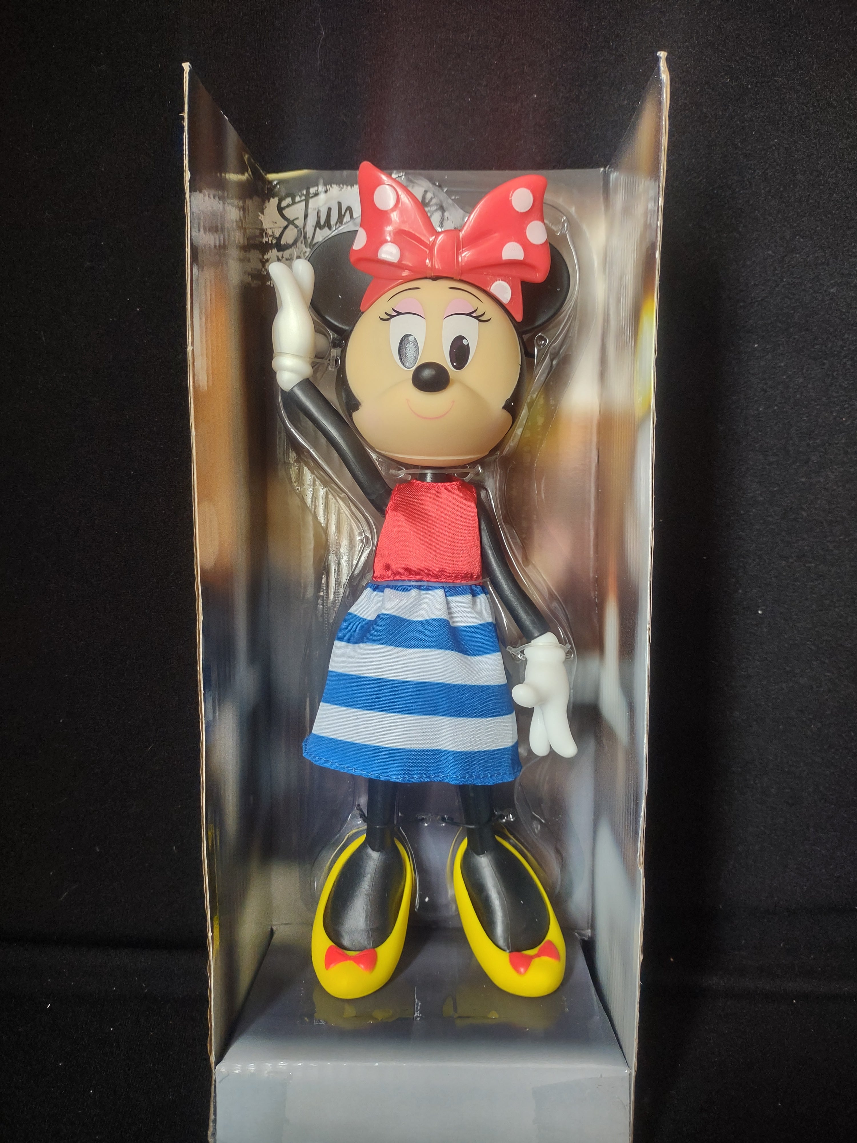 Vintage Poseable Disney Minnie Mouse Vinyl 8" Stripe Skirt WORN Box (lot 2588c)