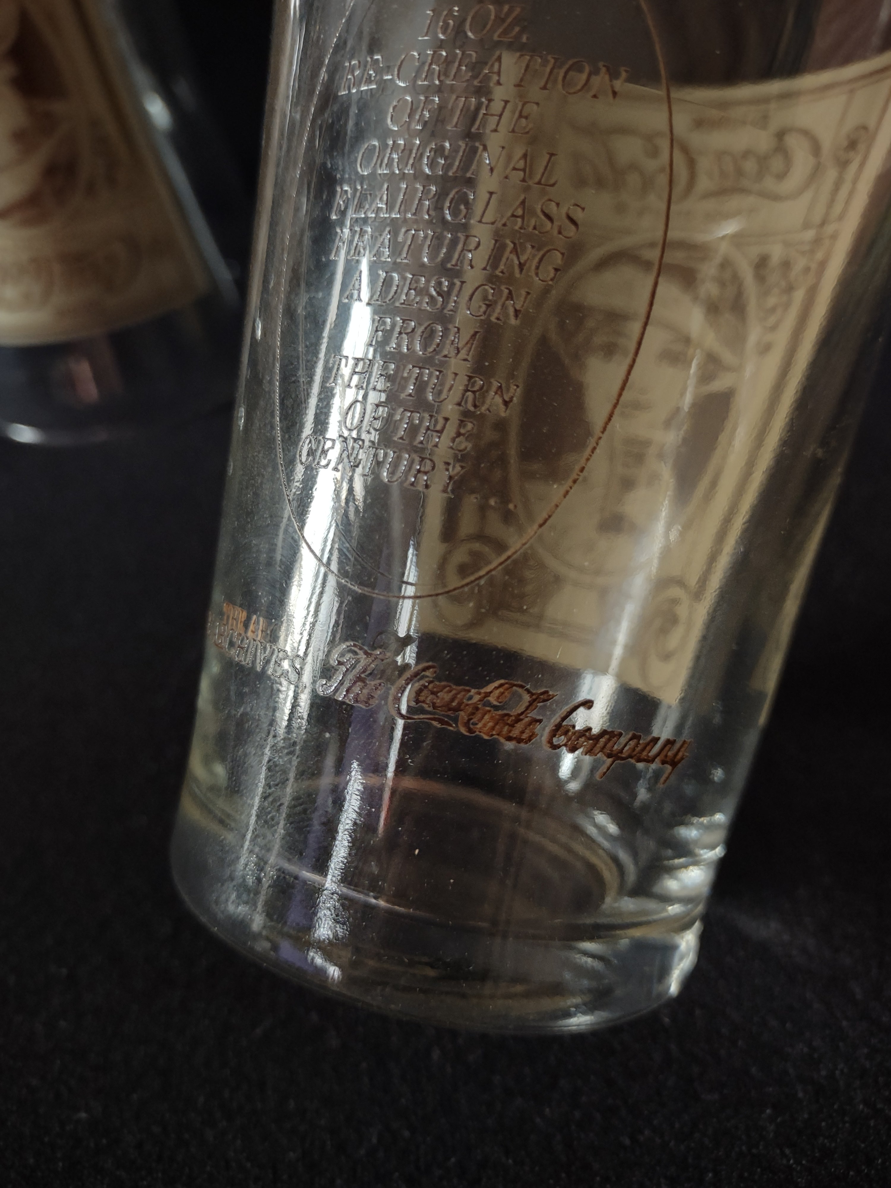 Vintage Coca-Cola Flair 16 oz. Drinking Glass x 4 Brown Design (lot 5412)