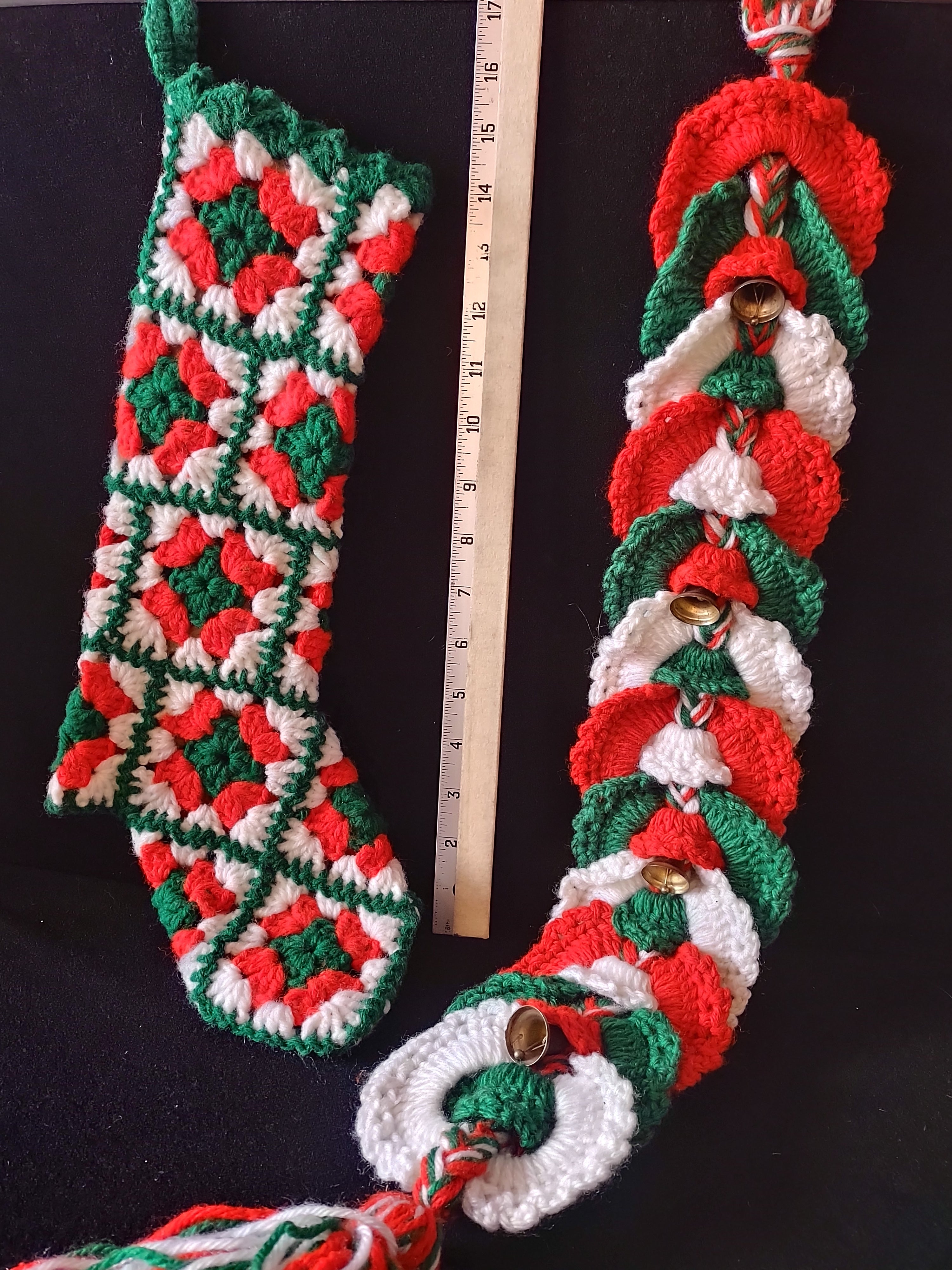 Christmas Handmade Granny Square Stocking Circles Bells Door Hanging (Lot 4657)