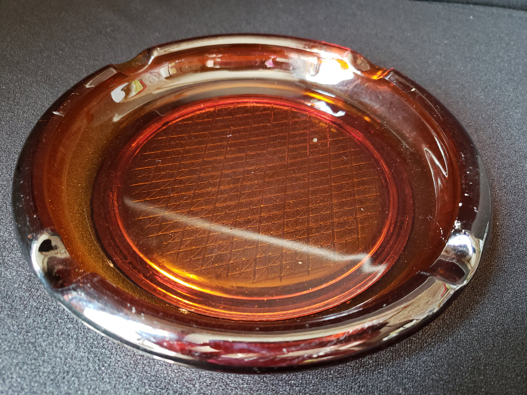 Vintage Amber Glass MCM Ashtray 8" (lot 2148d)