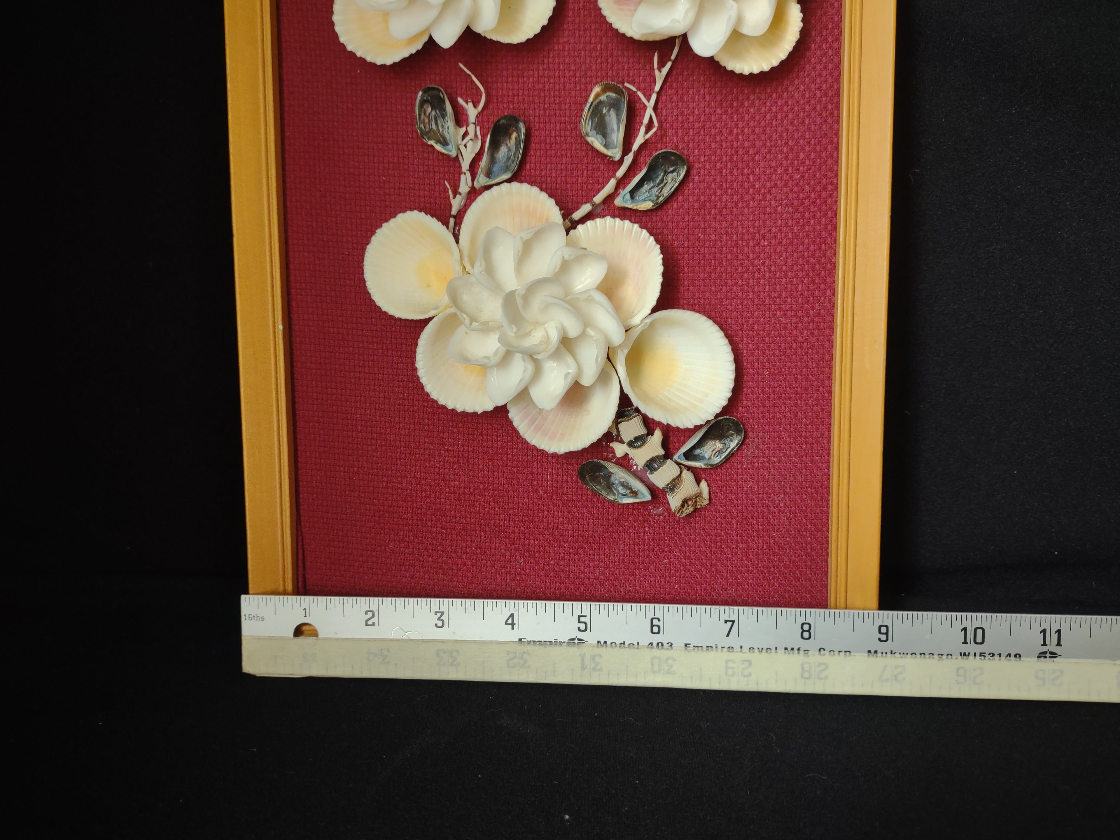 Vintage MCM Shell Picture Maroon 13" x 9" (lot 2829)